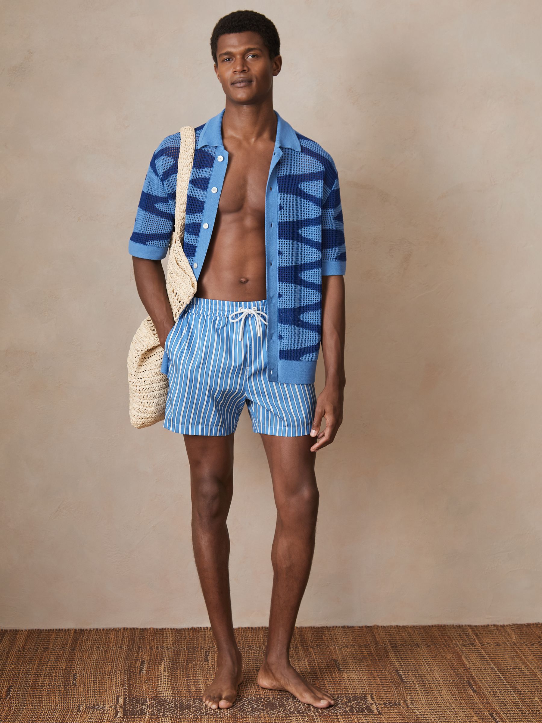 Reiss | Ché Stripe Swim Shorts in Blue/White