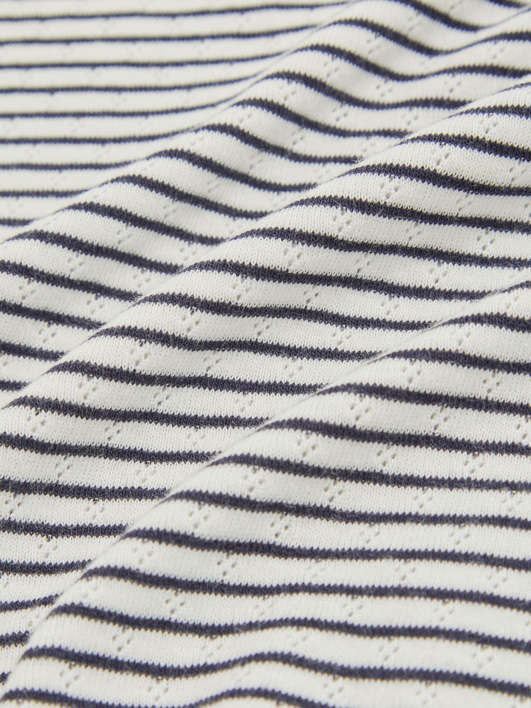 13-14 yrs Cotton Pointelle Long Sleeve Top in Navy/White