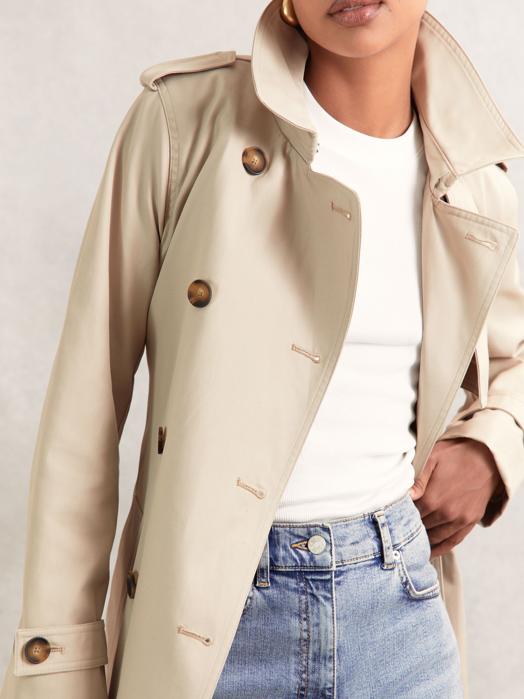 Hooded Insert Trench Coat in Stone