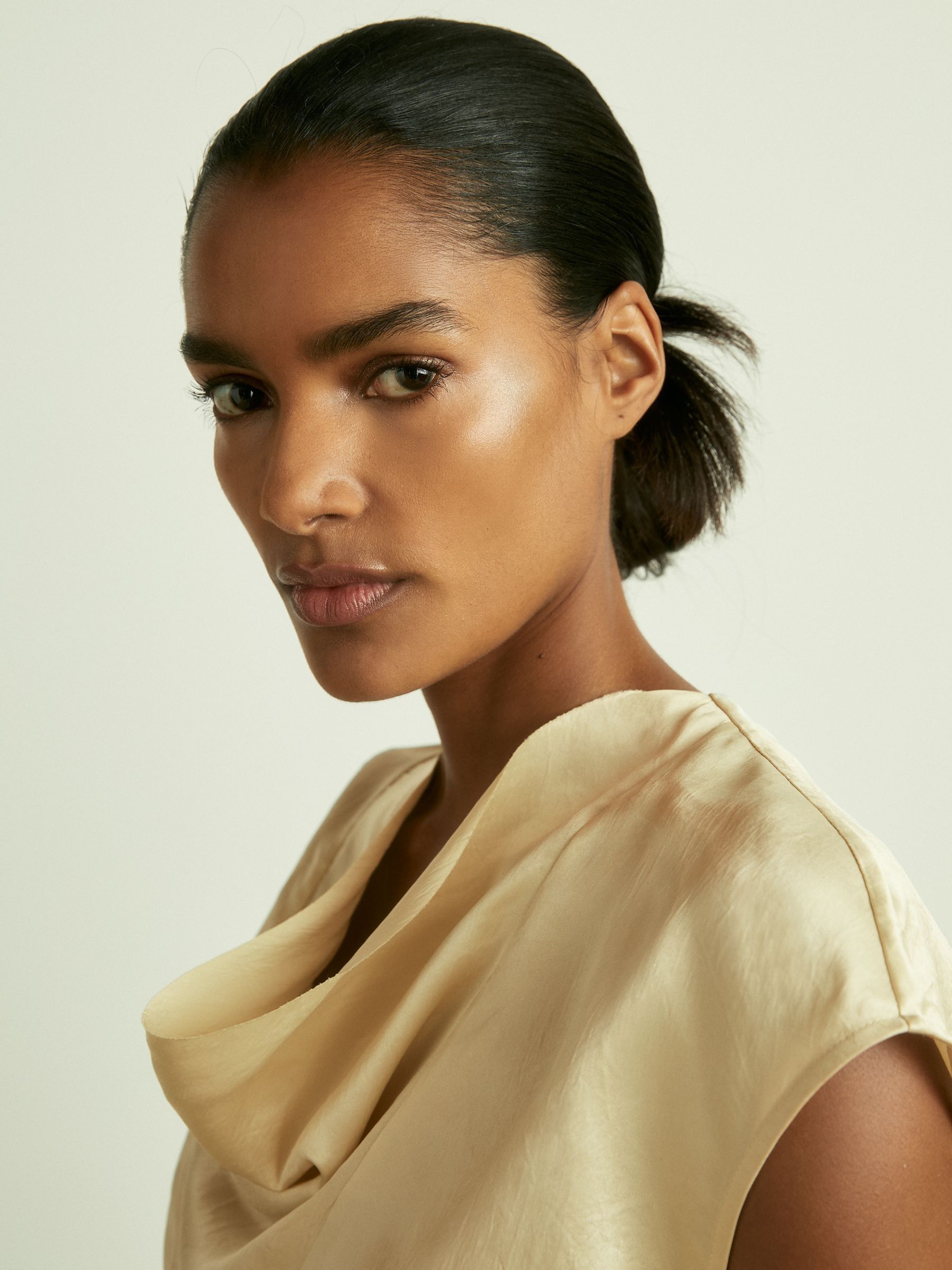 Satin Cowl-Neck Top in Cream