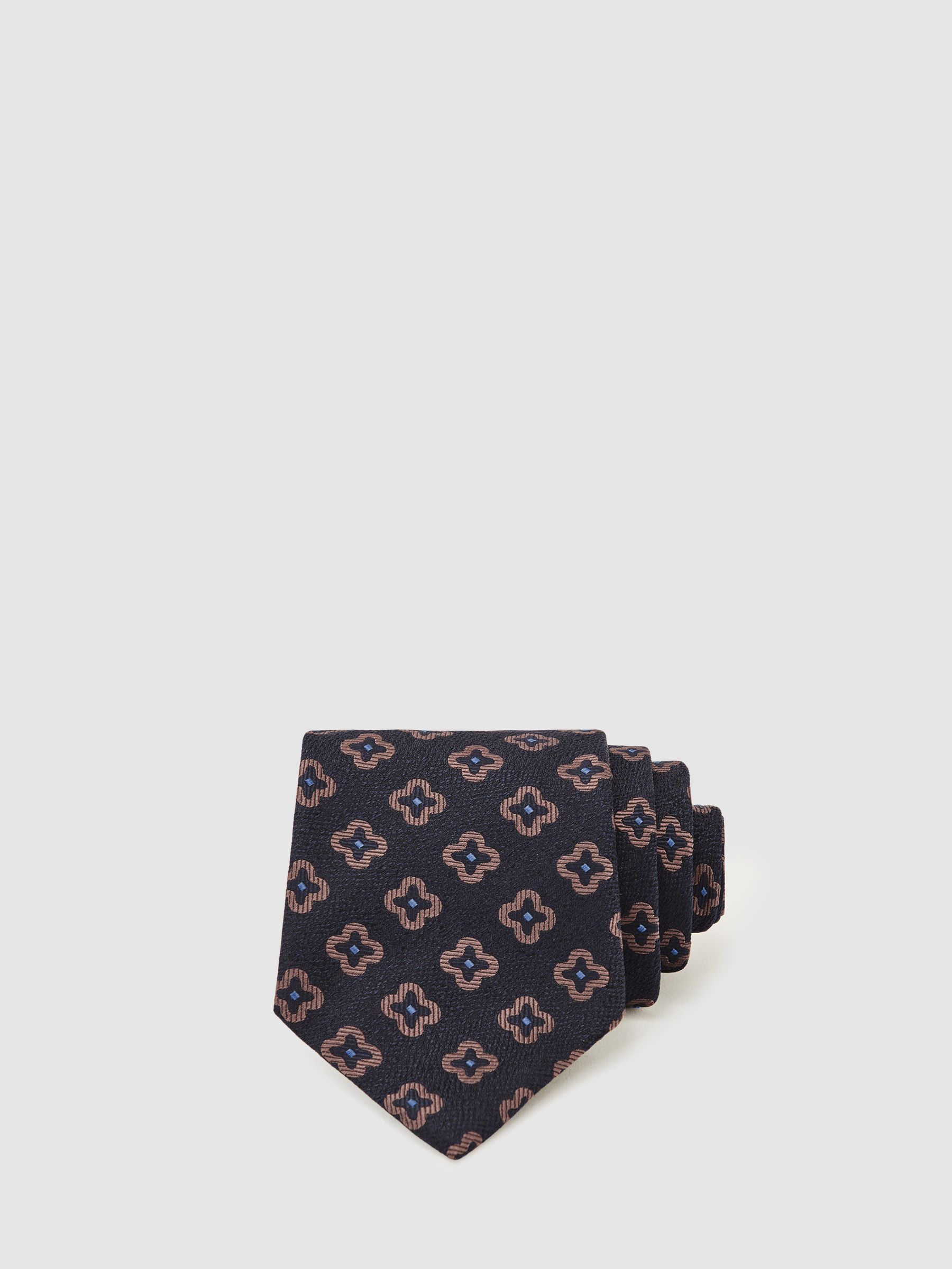 Silk-Wool Floral-Medallion Tie in Navy