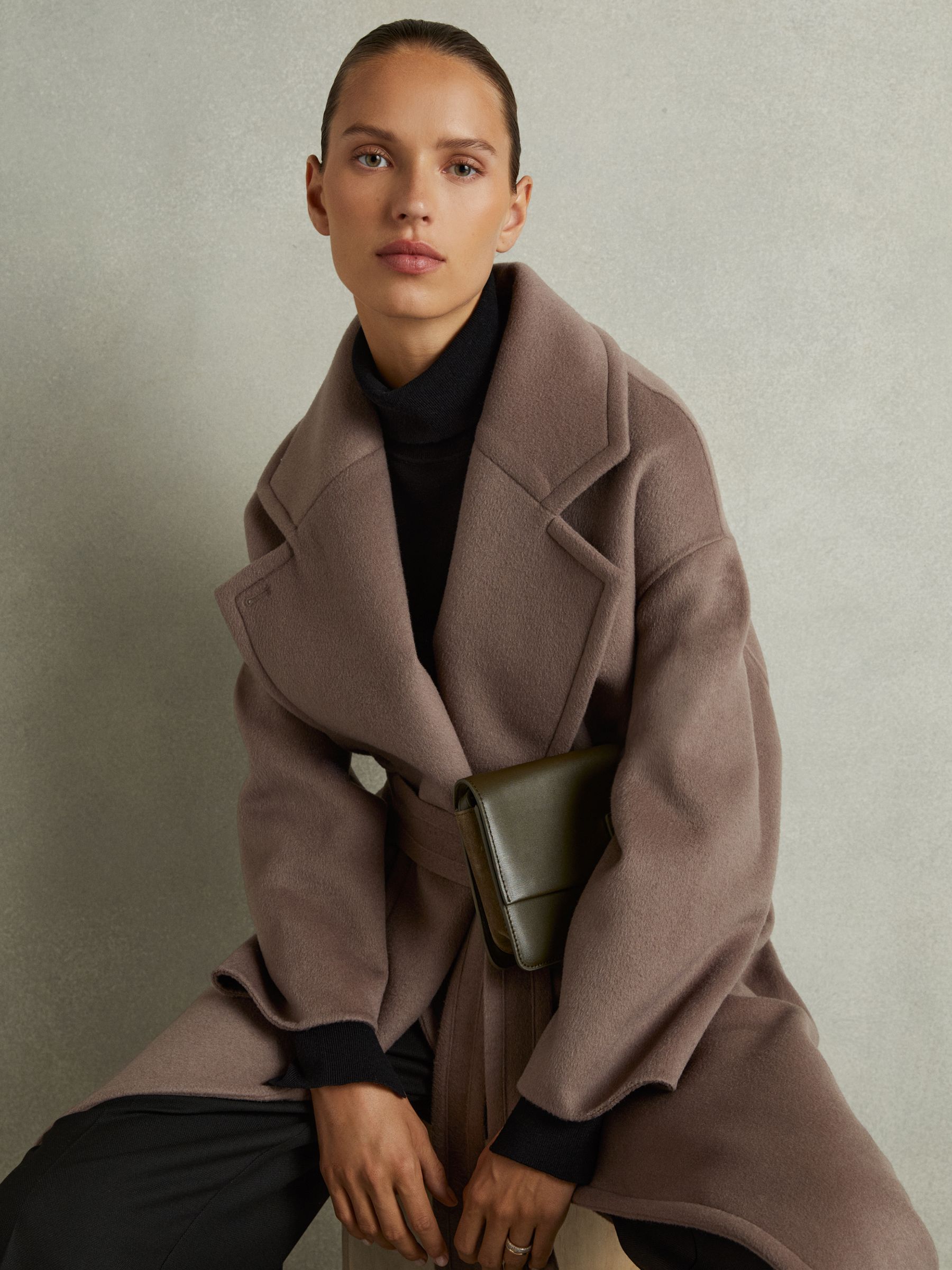 Wool-Blend Blindseam Coat in Mink Neutral