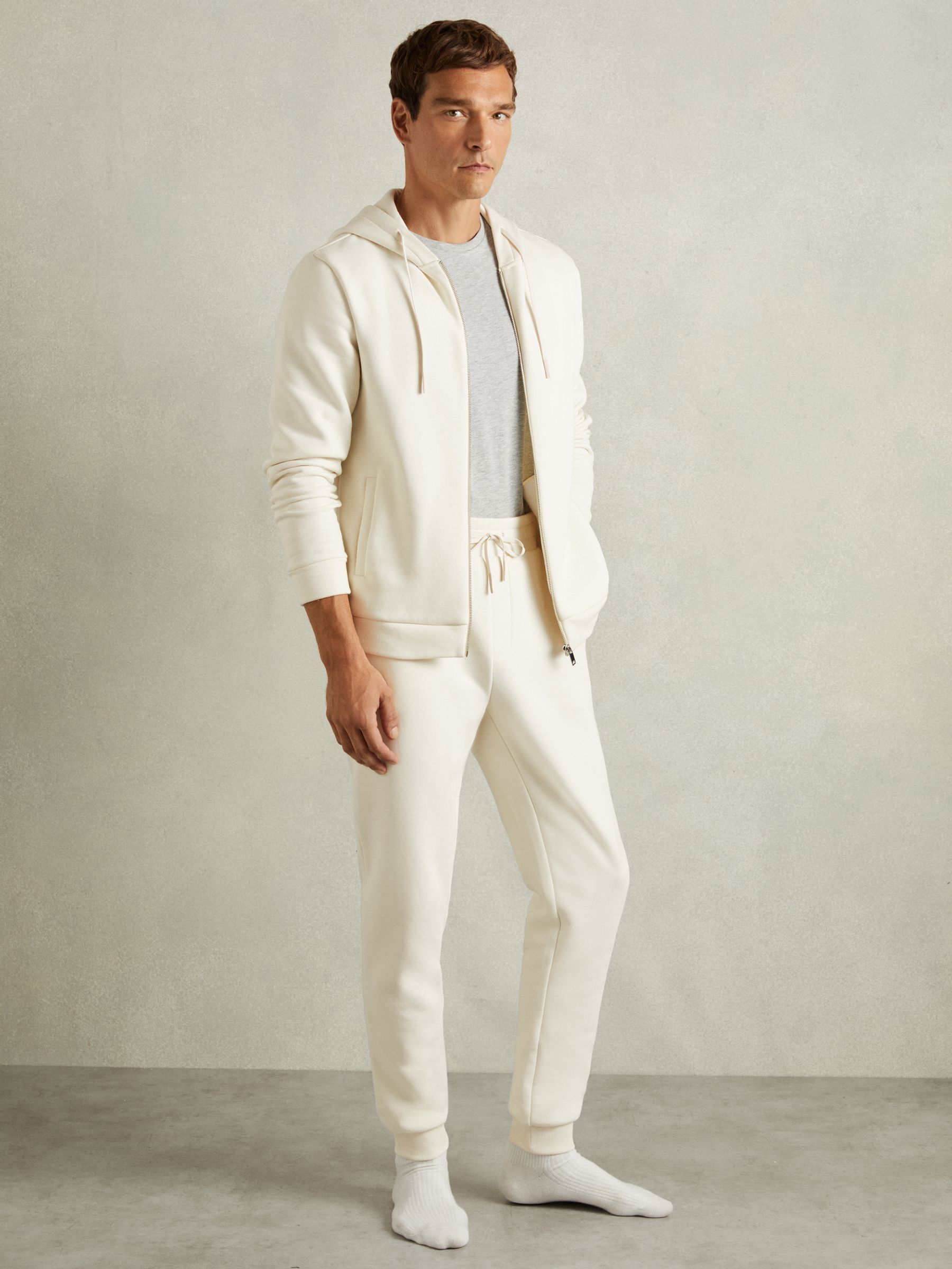 Cotton-Blend Jersey Joggers in Off White