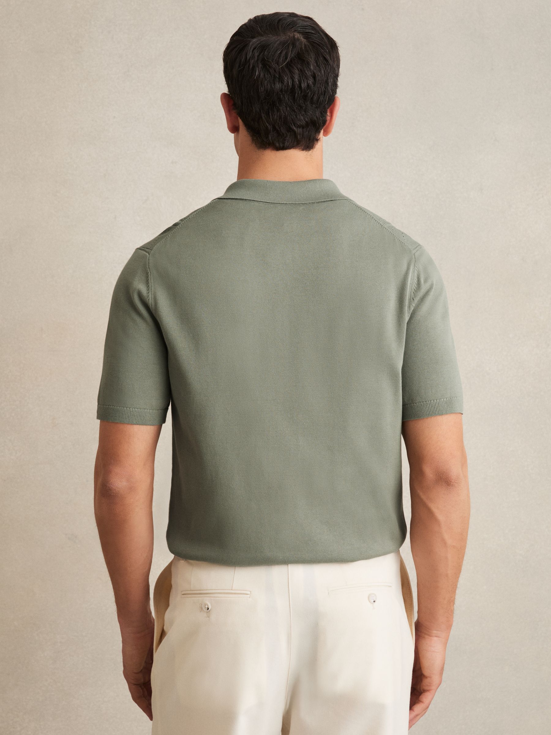 Pointelle-Knit Zip-Through Shirt in Sage