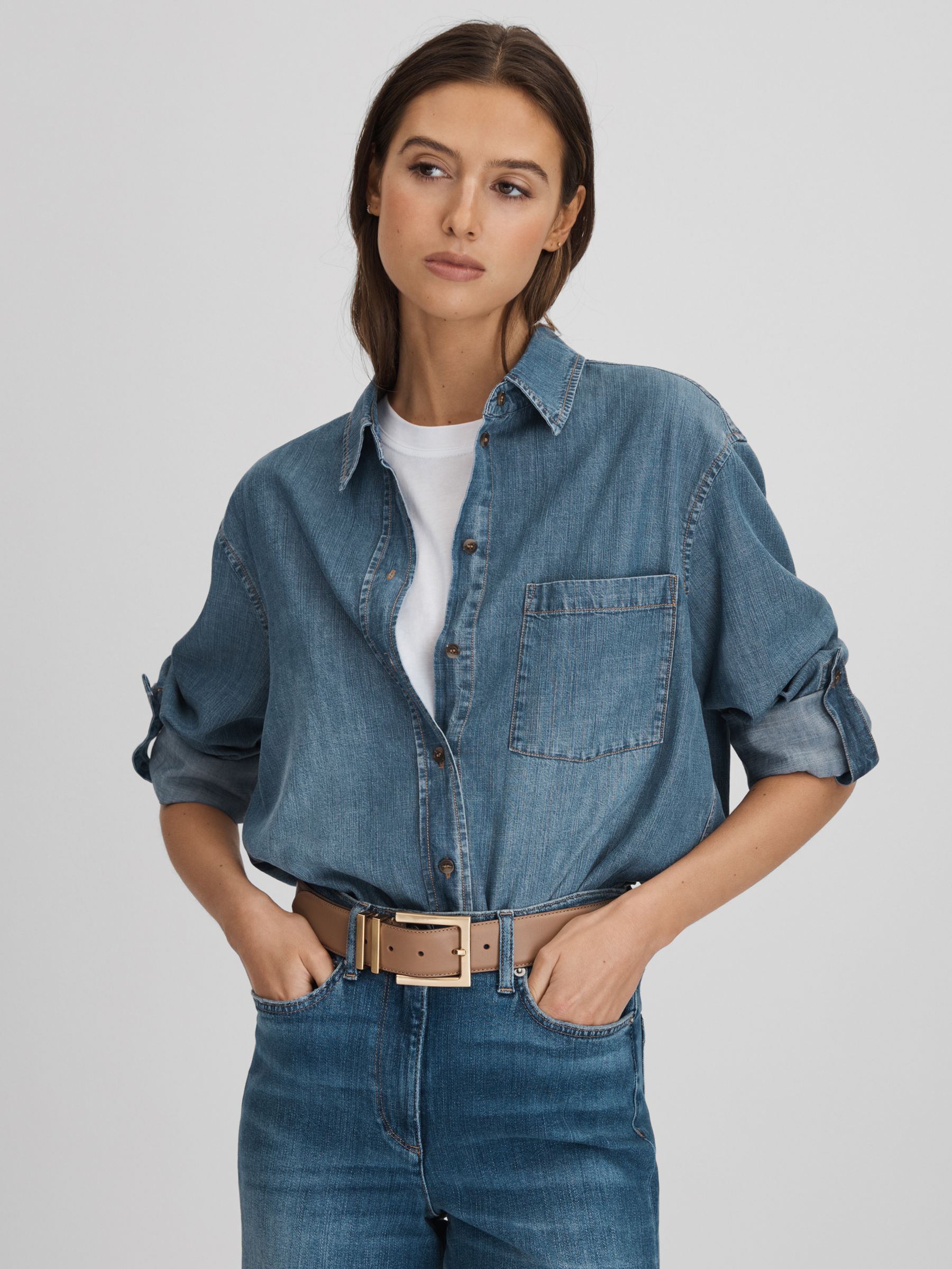 Denim Button-Through Shirt in Blue