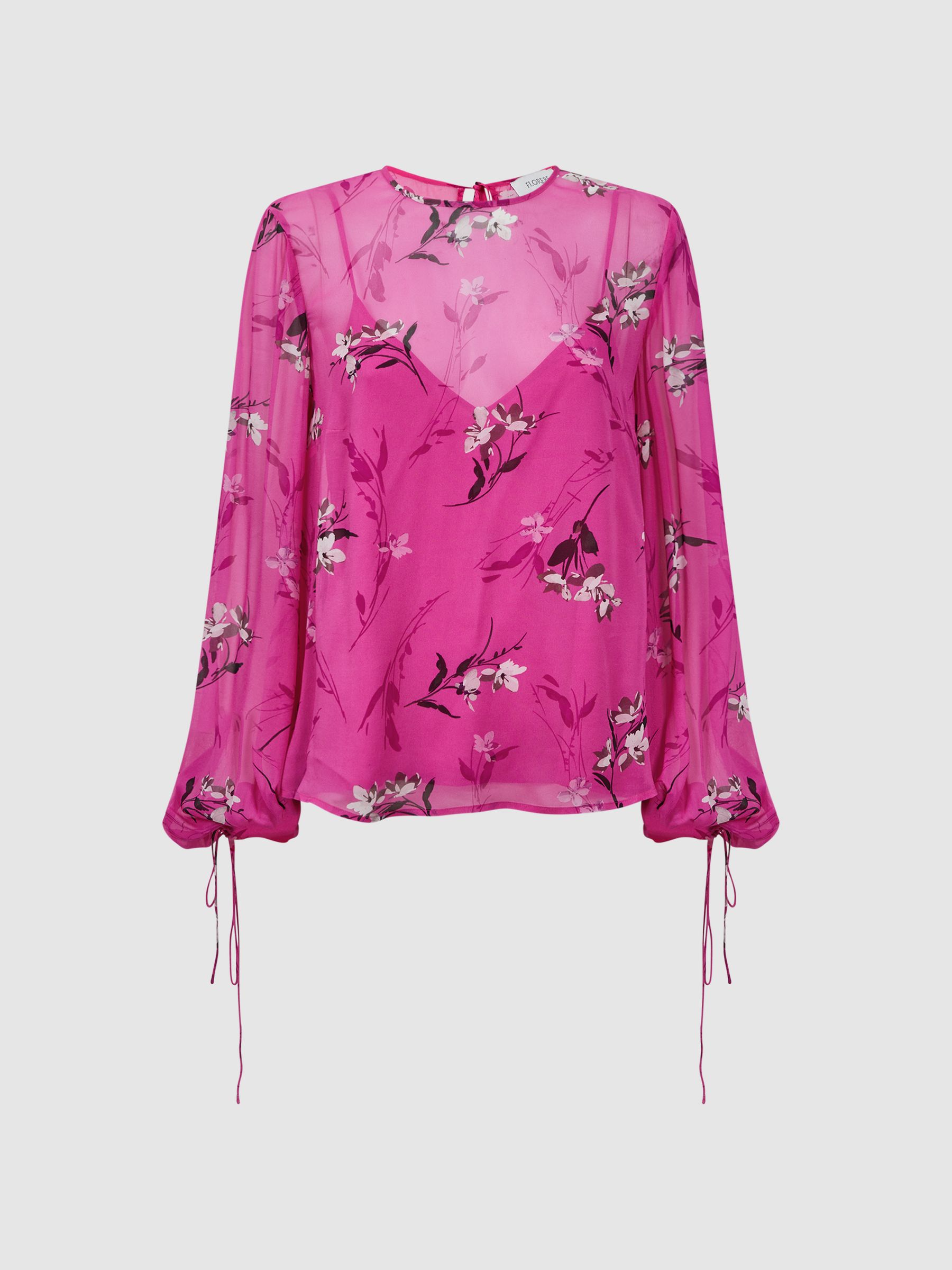Florere Sheer Floral Top in Bright Pink