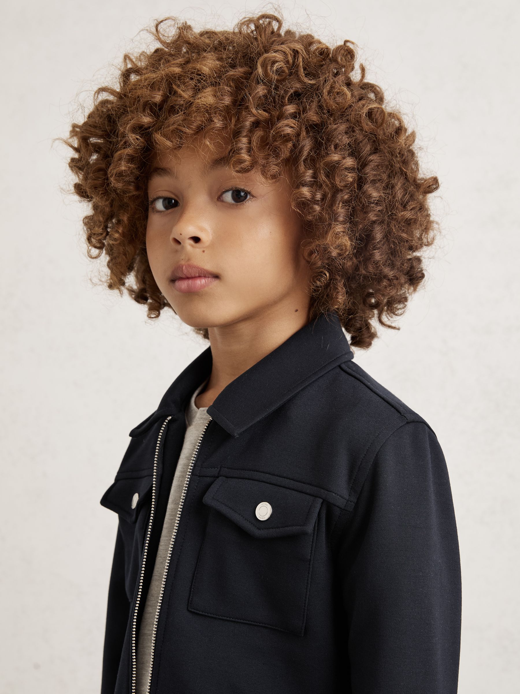 3-9 yrs Interlock Zip Through Overshirt in Navy Blue