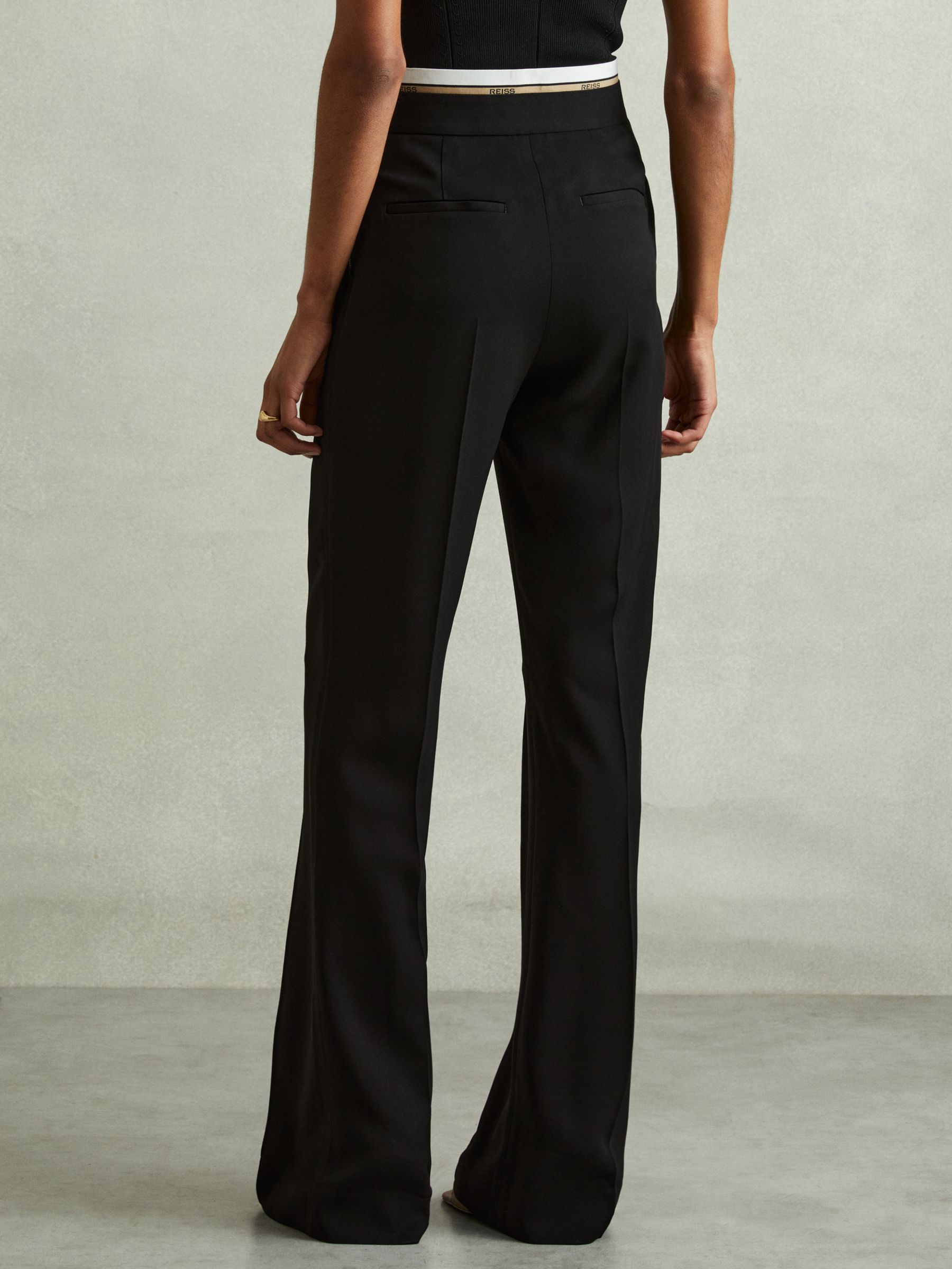Waistband Detail Wide Leg Trousers in Black