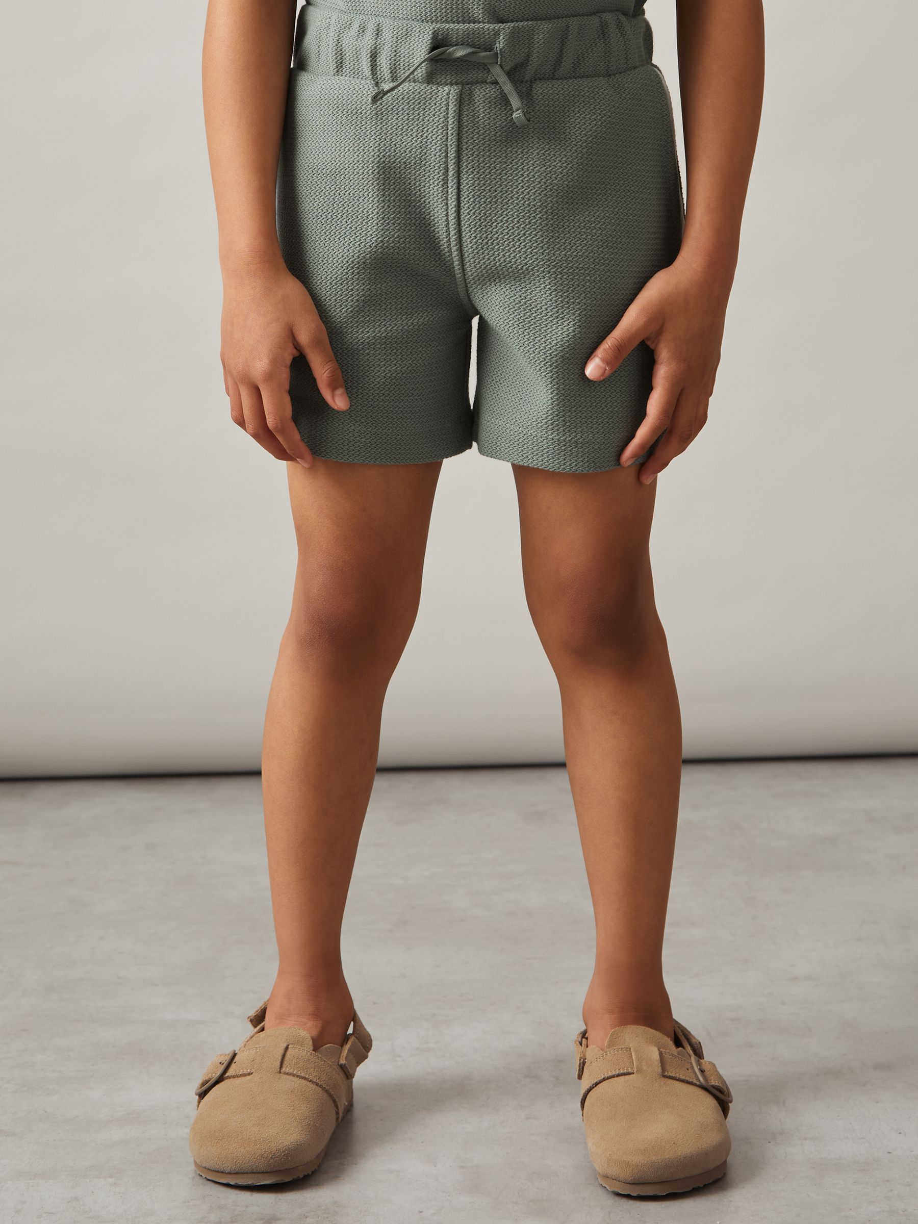 3-9 yrs Cotton Textured Piped Shorts in Sage Green
