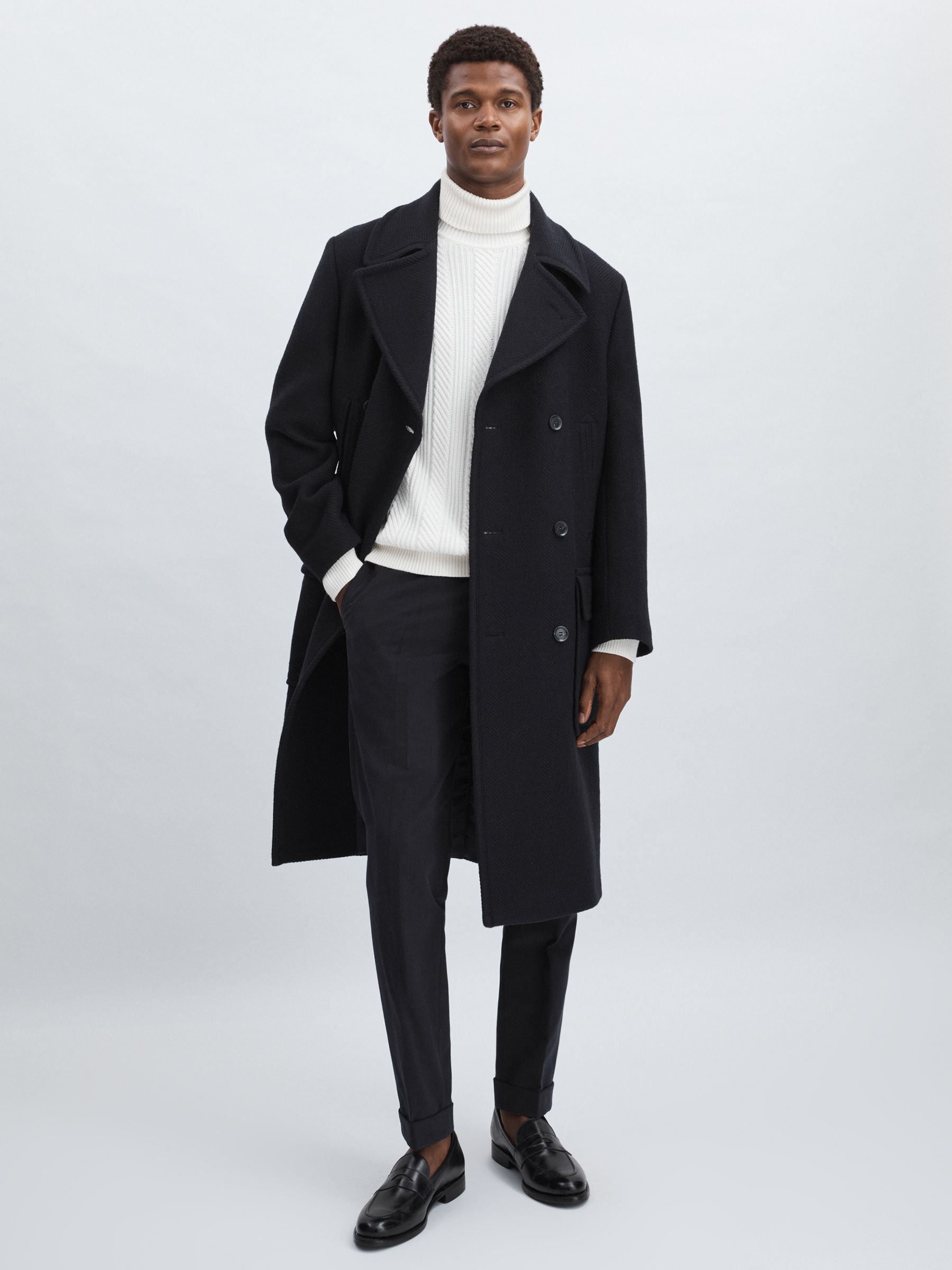 Oscar Jacobson Slim Fit 100% Cotton Turn-Up Trousers in Navy