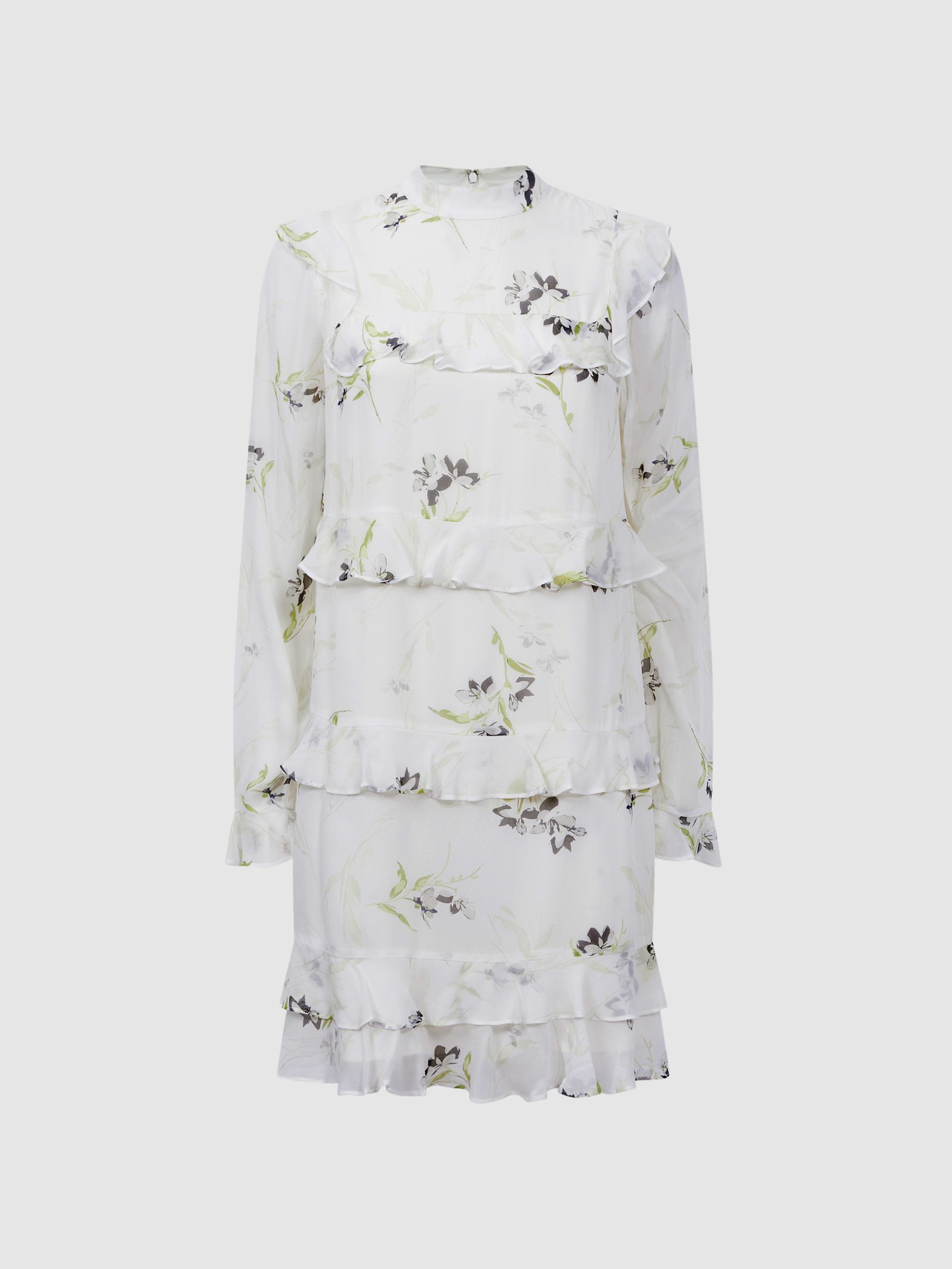 Florere Floral Tiered Mini Dress in Ivory