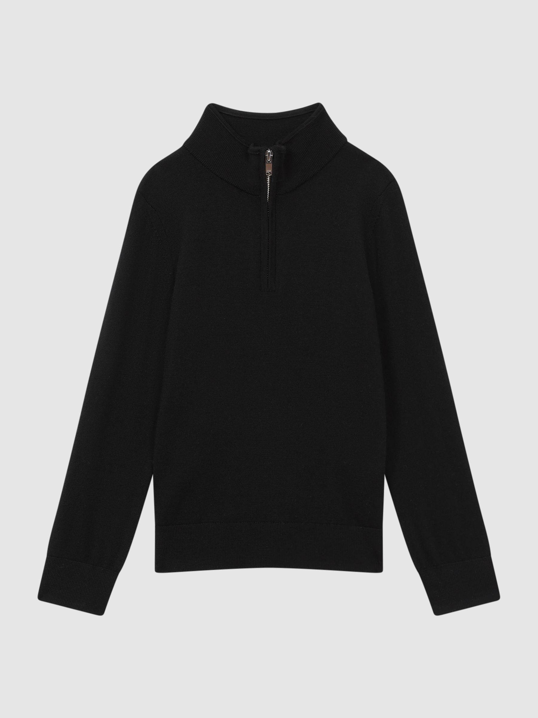 3-9 yrs Merino Wool Zip-Neck Jumper in Black