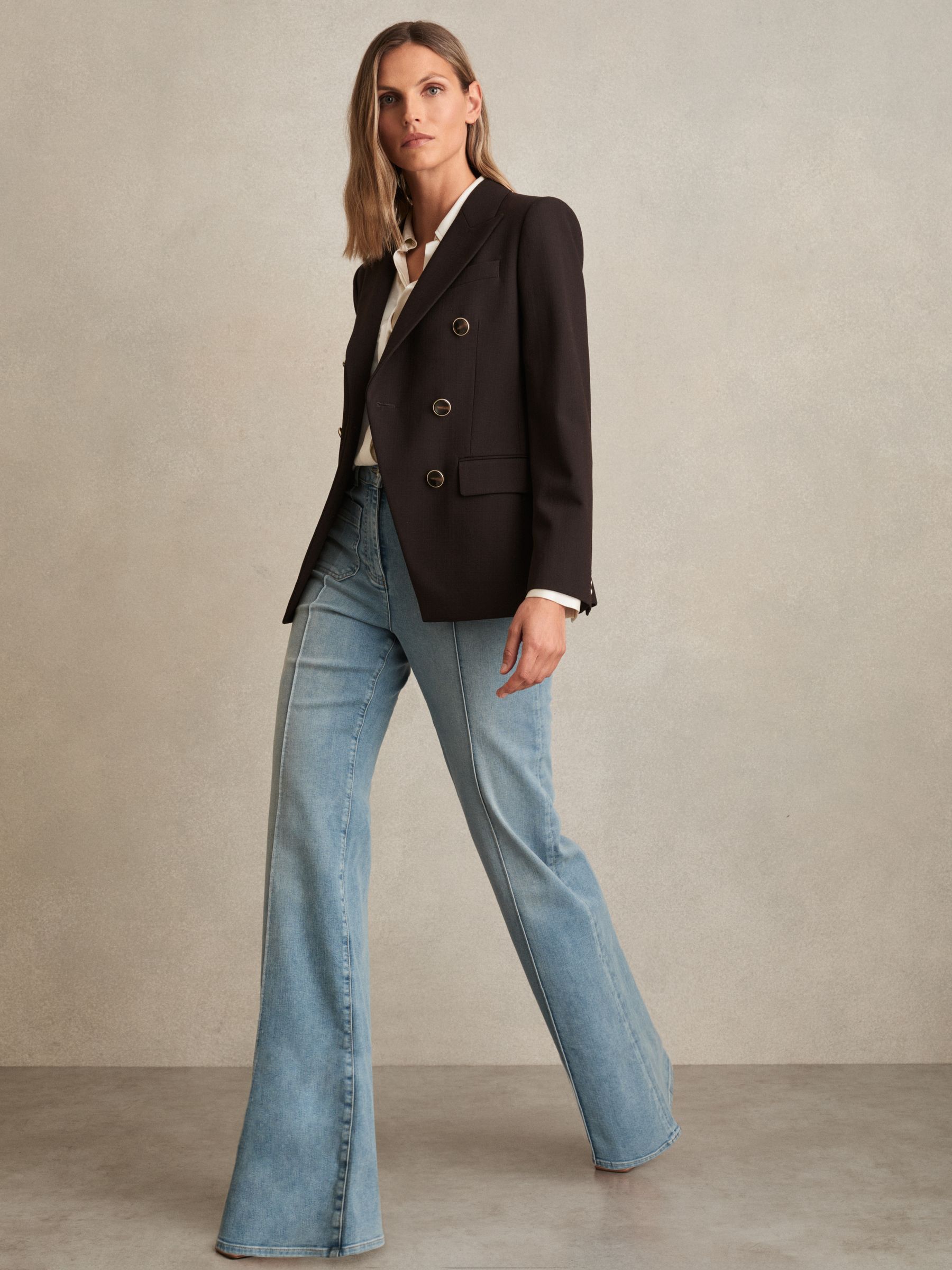 Wool-Blend Double-Breasted Blazer in Chocolate Brown