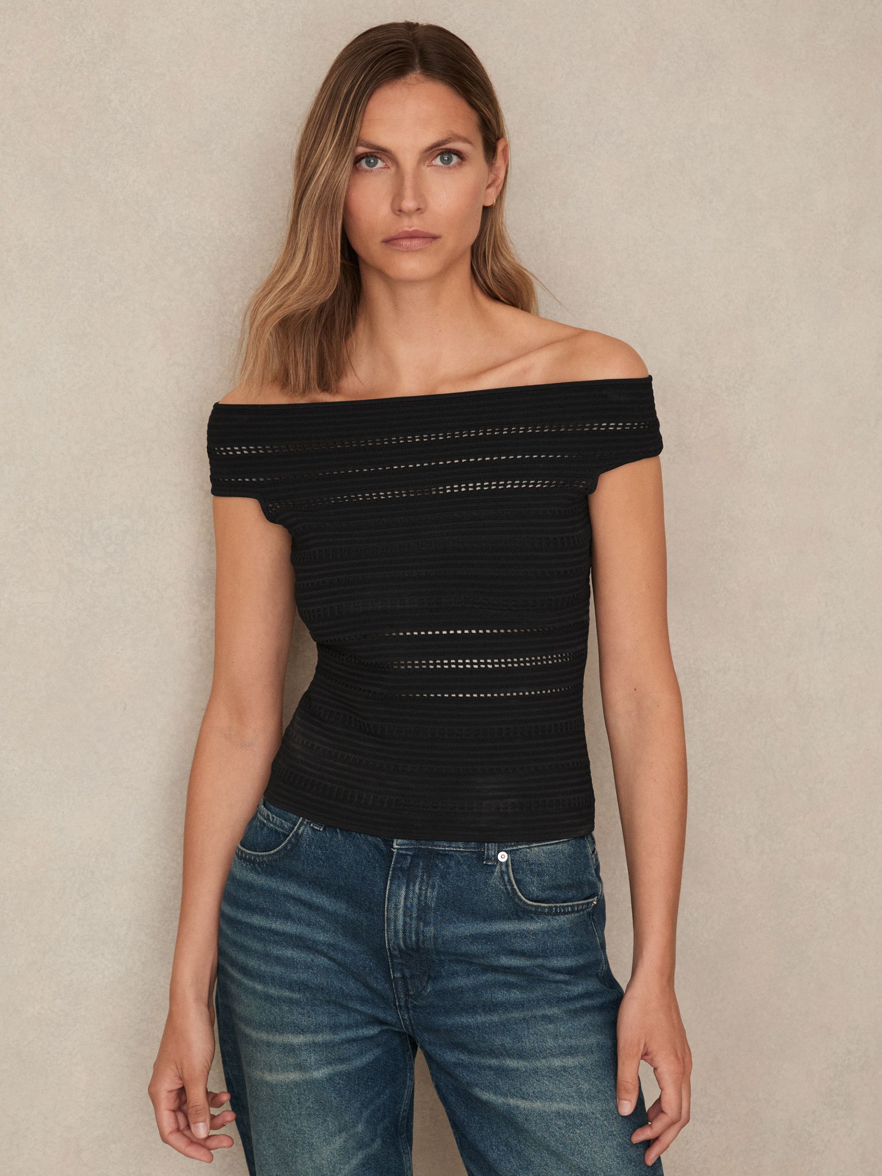 Bardot Open Knit Top in Black