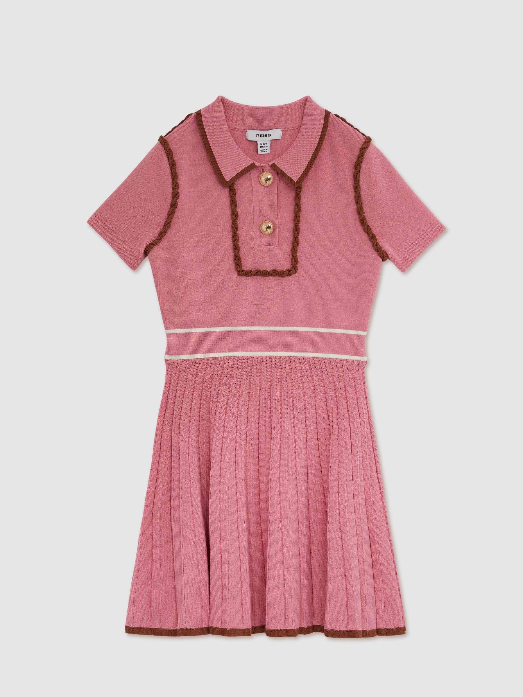 13-14 yrs Twist-Piped Knitted Dress in Pink