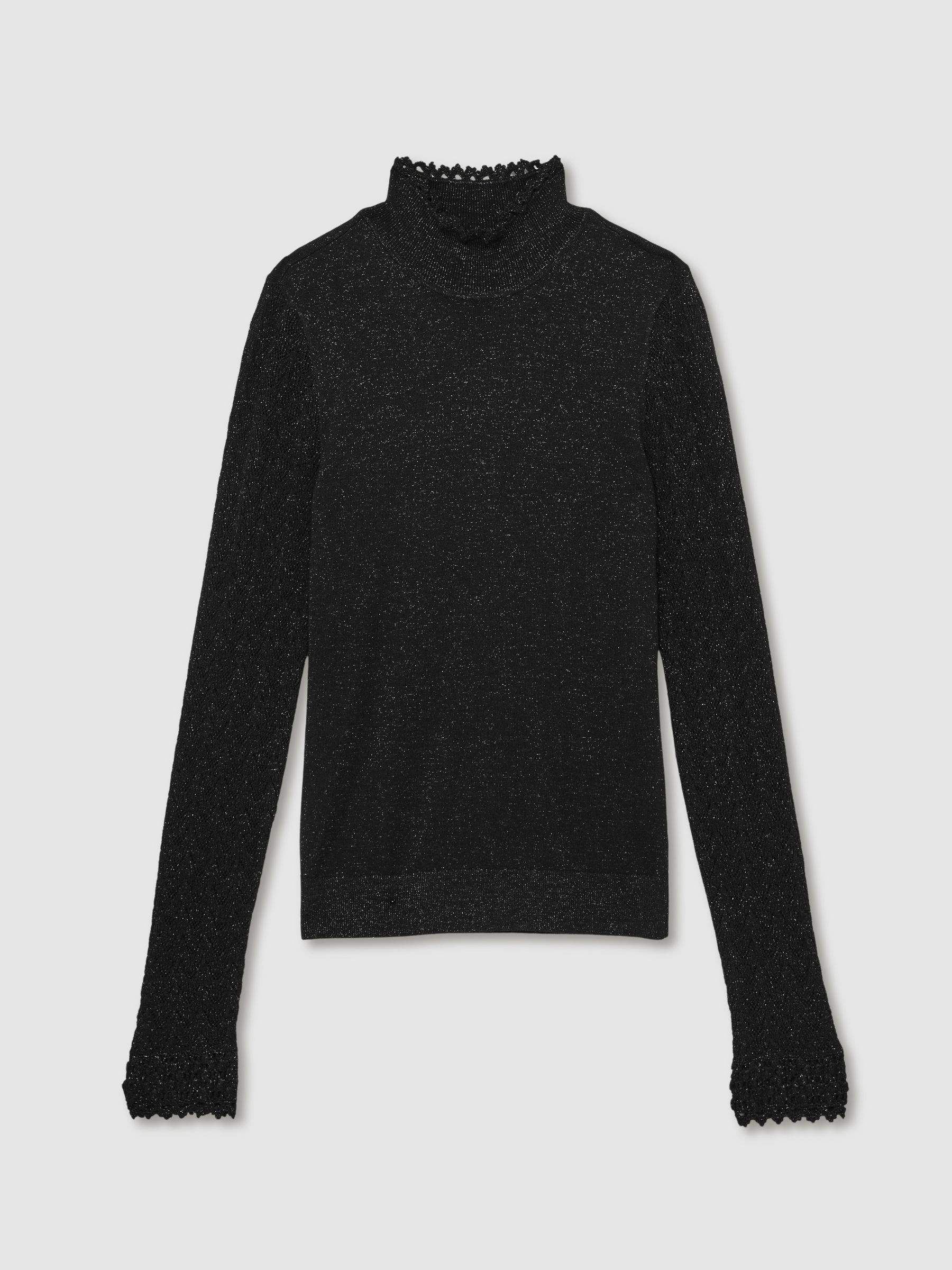 Paige Metallic Thread Pointelle Stitch Top in Black