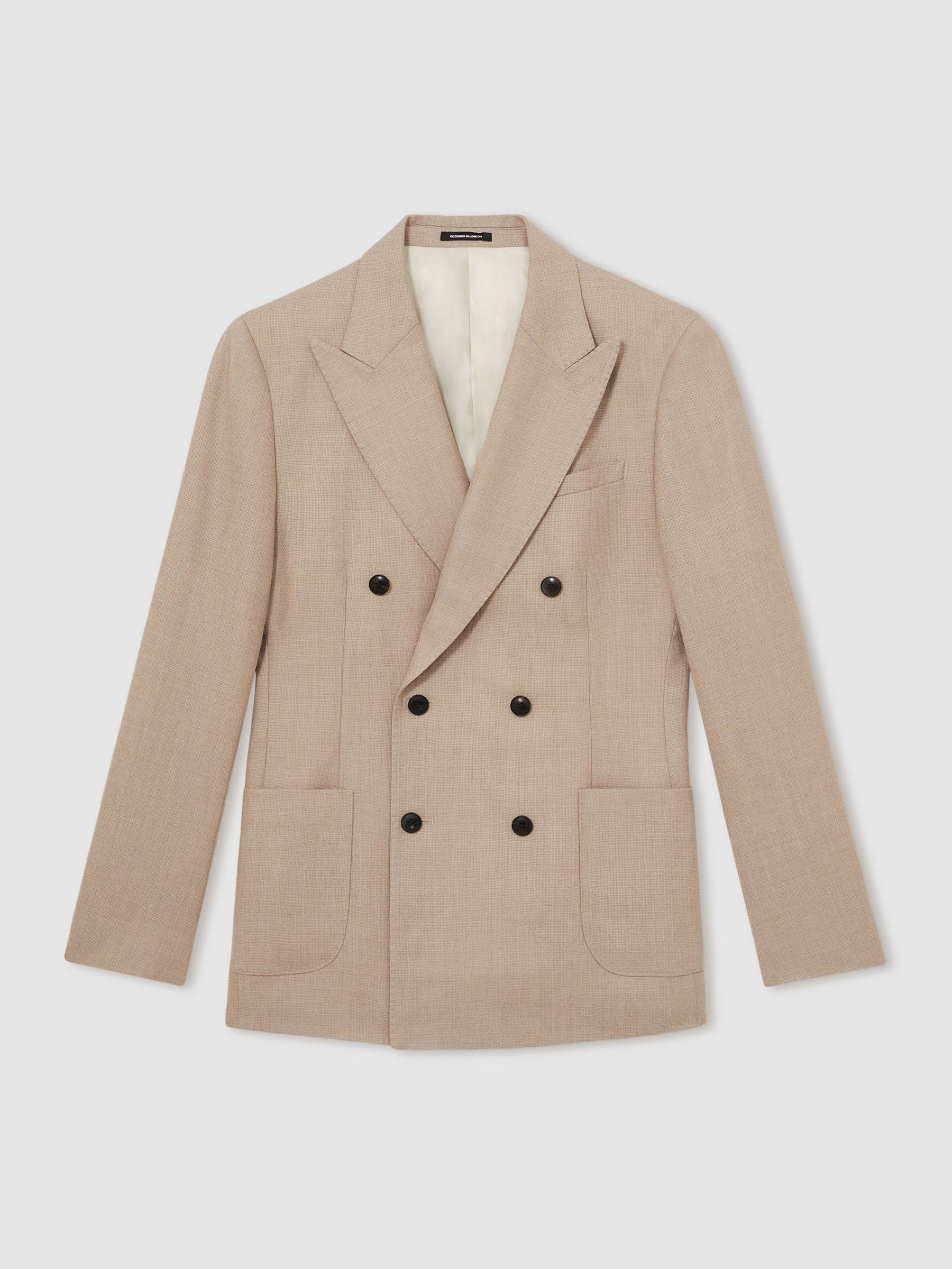 Slim-Fit Wool-Blend Double-Breasted Suit Blazer in Oatmeal Brown