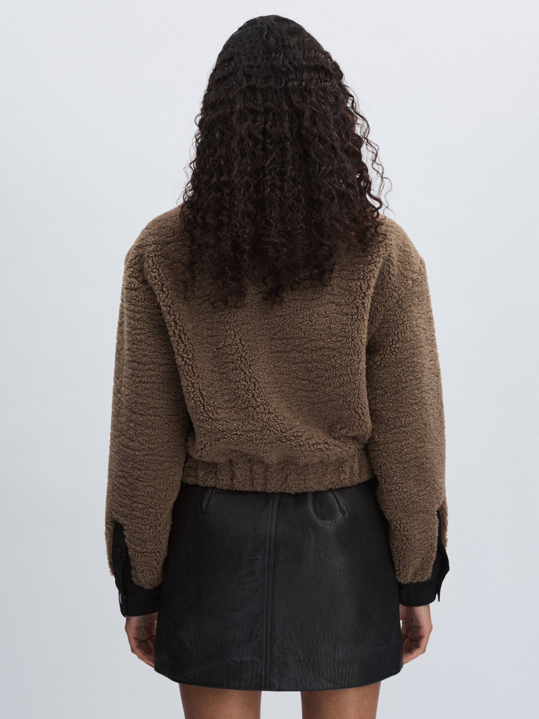 Paige Faux-Shearling Press-Stud Jacket in Cocoa