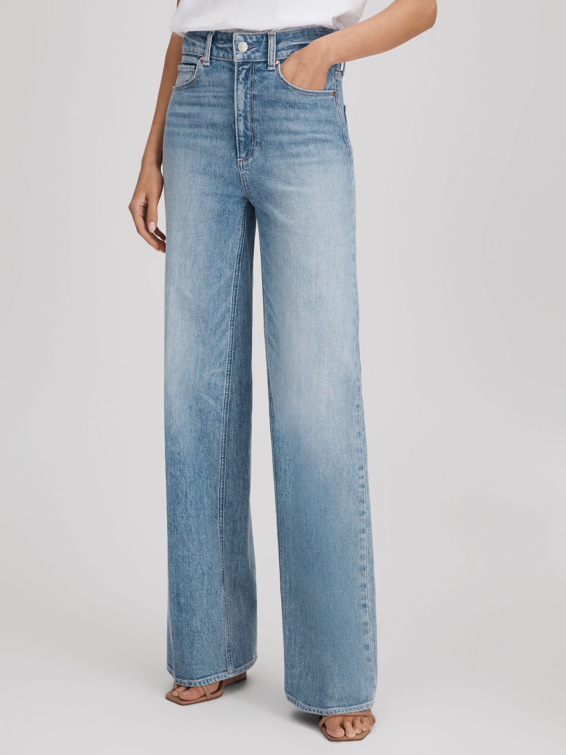 Paige Wide Leg Distressed Jeans in Magnifique Blue