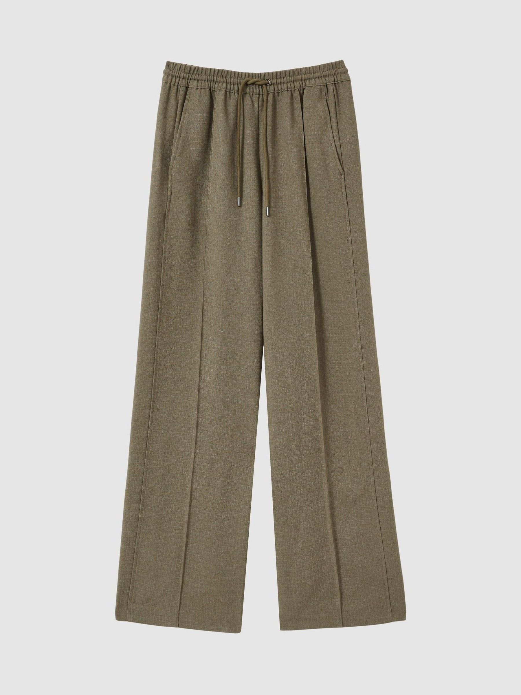 Petite Wide-Leg Drawstring Trousers in Khaki