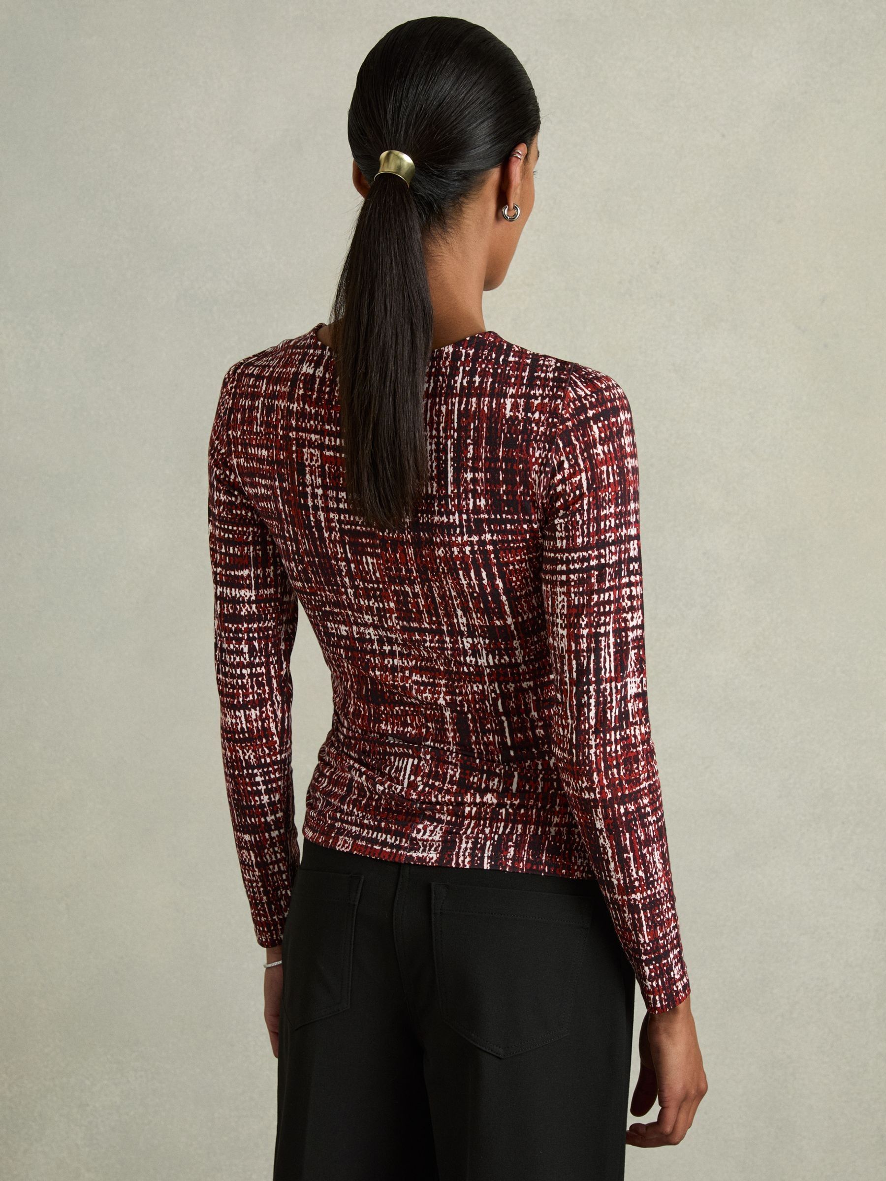 Abstract-Print Ruched-Jersey Top in Red