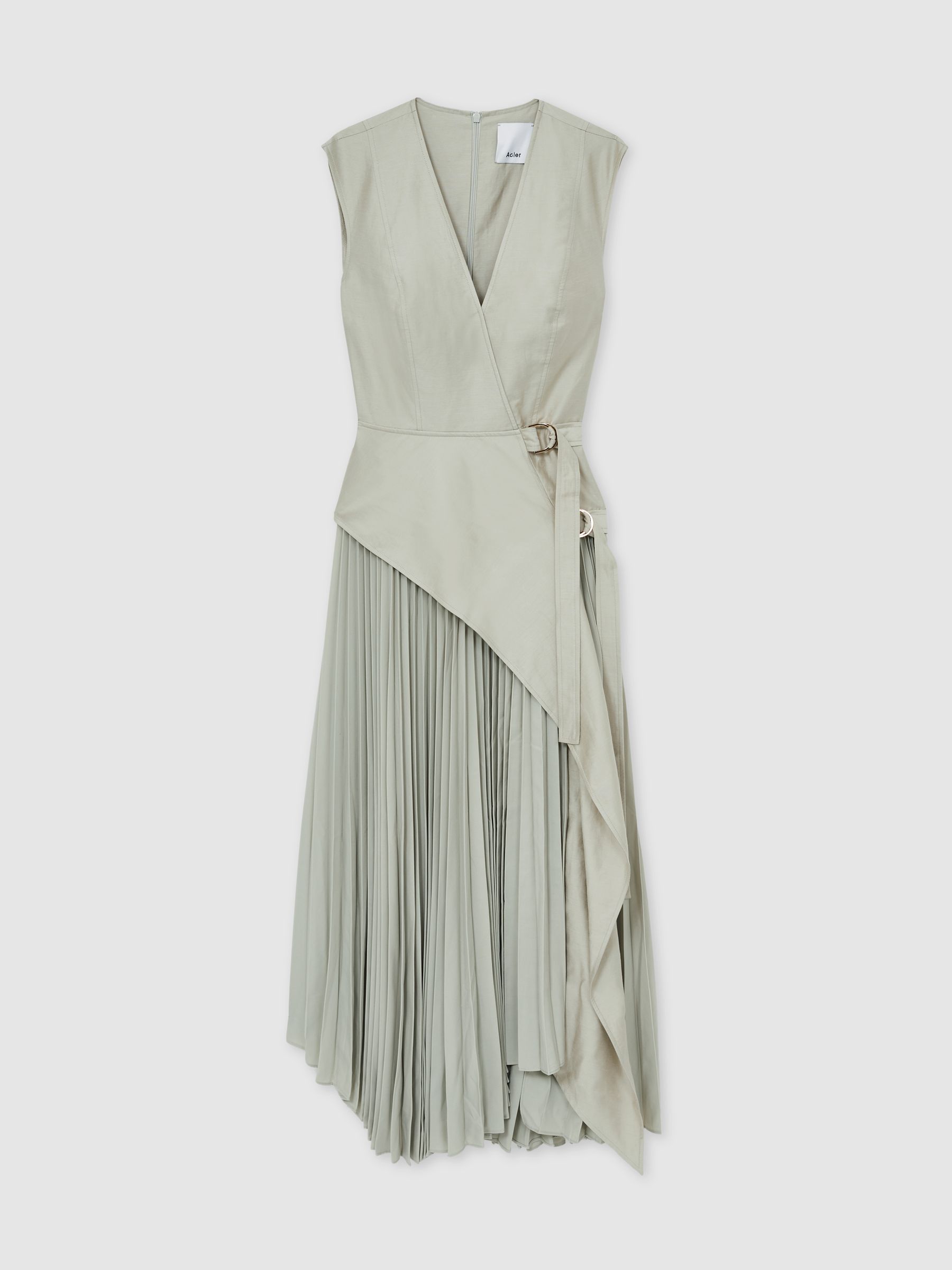 Acler Ellenbrook Wrap Maxi Stone Grey Dress with Pleated Skirt in Stone Grey