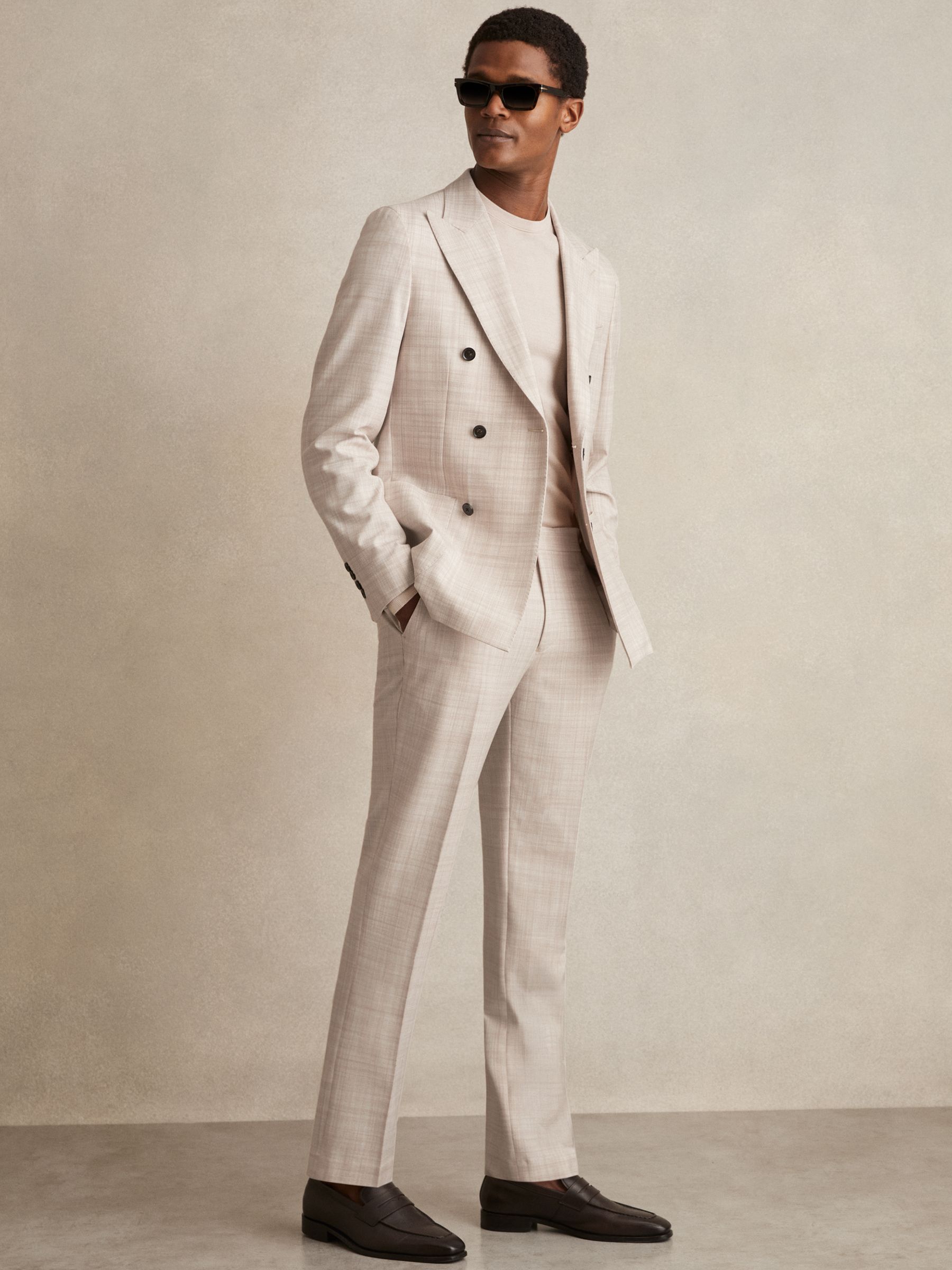 Double-Breasted Check Suit Blazer Regular-Fit in Stone