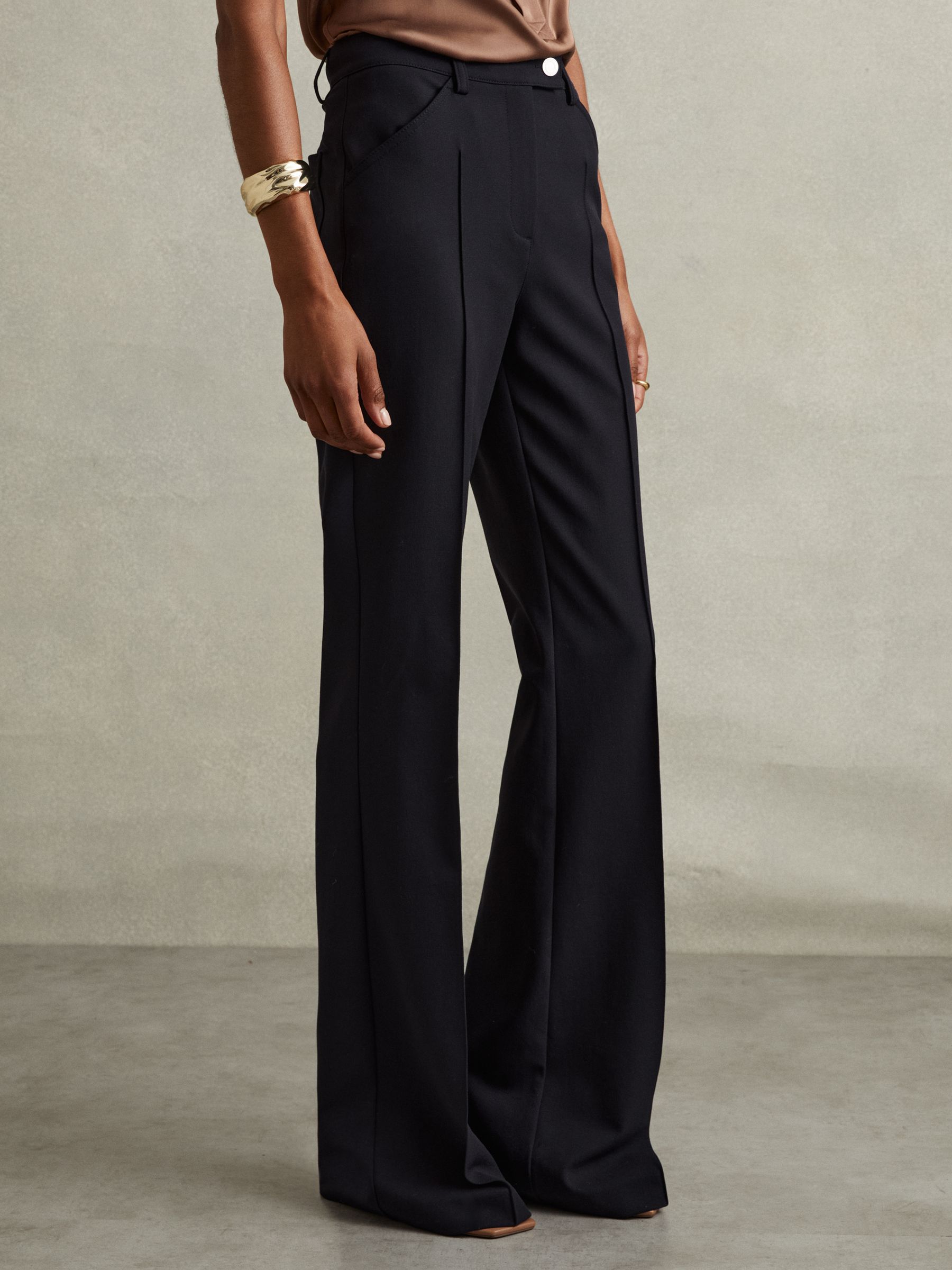 High Rise Flared Trousers in Navy
