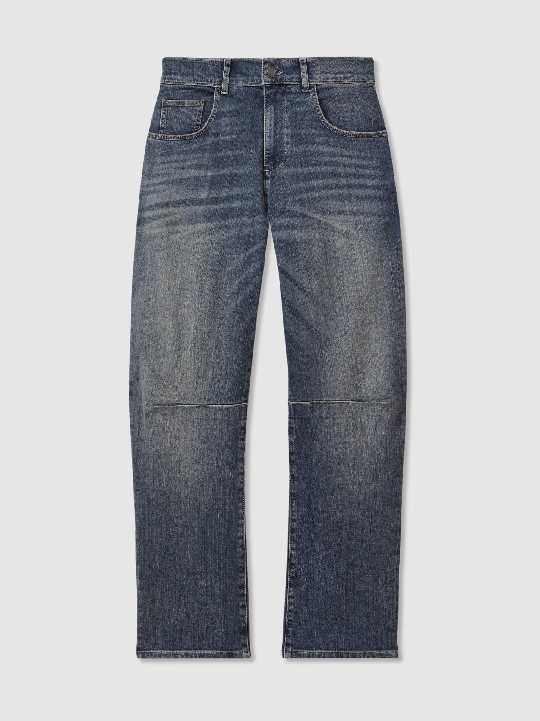 Barrel-Leg Dart Jeans in Mid Blue