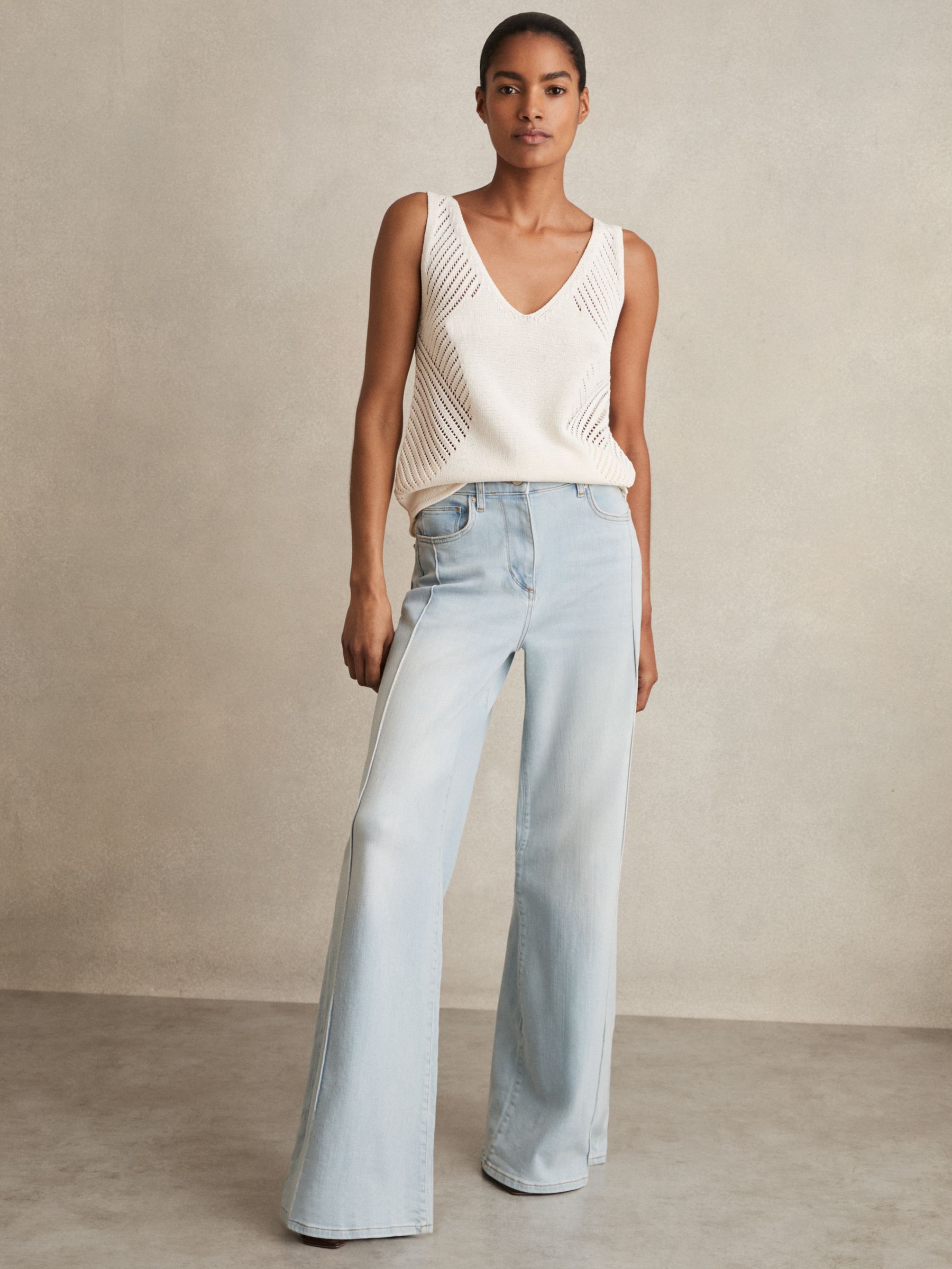 Stretch-Cotton Wide-Leg Jeans in Light Blue