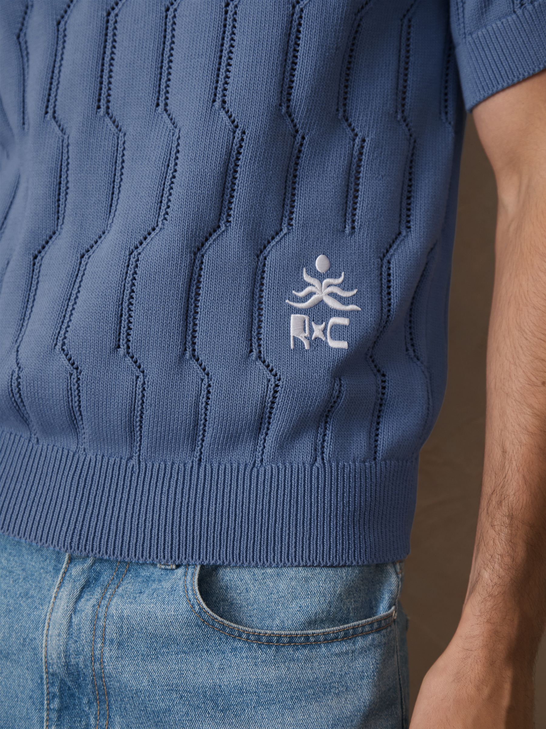 Reiss | Ché Cotton Pointelle Polo Shirt in Blue