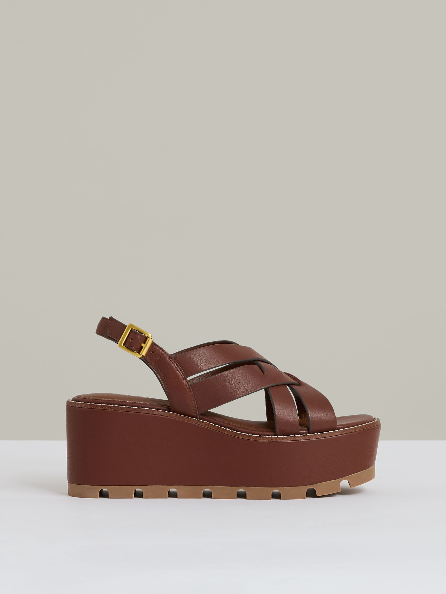 Leather Wedge Platform Sandals in Tan