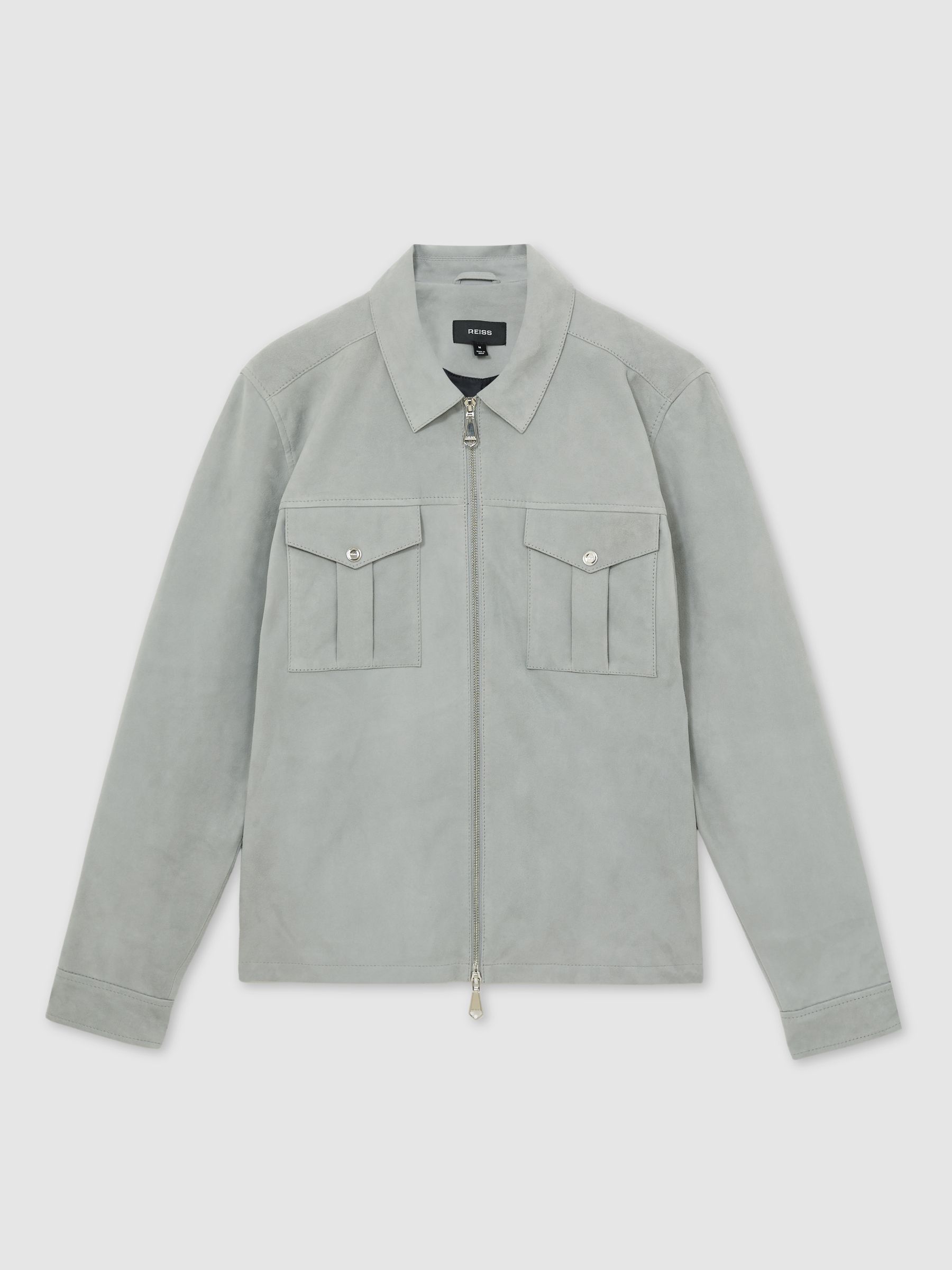 Suede Zip-Through Jacket in Soft Blue