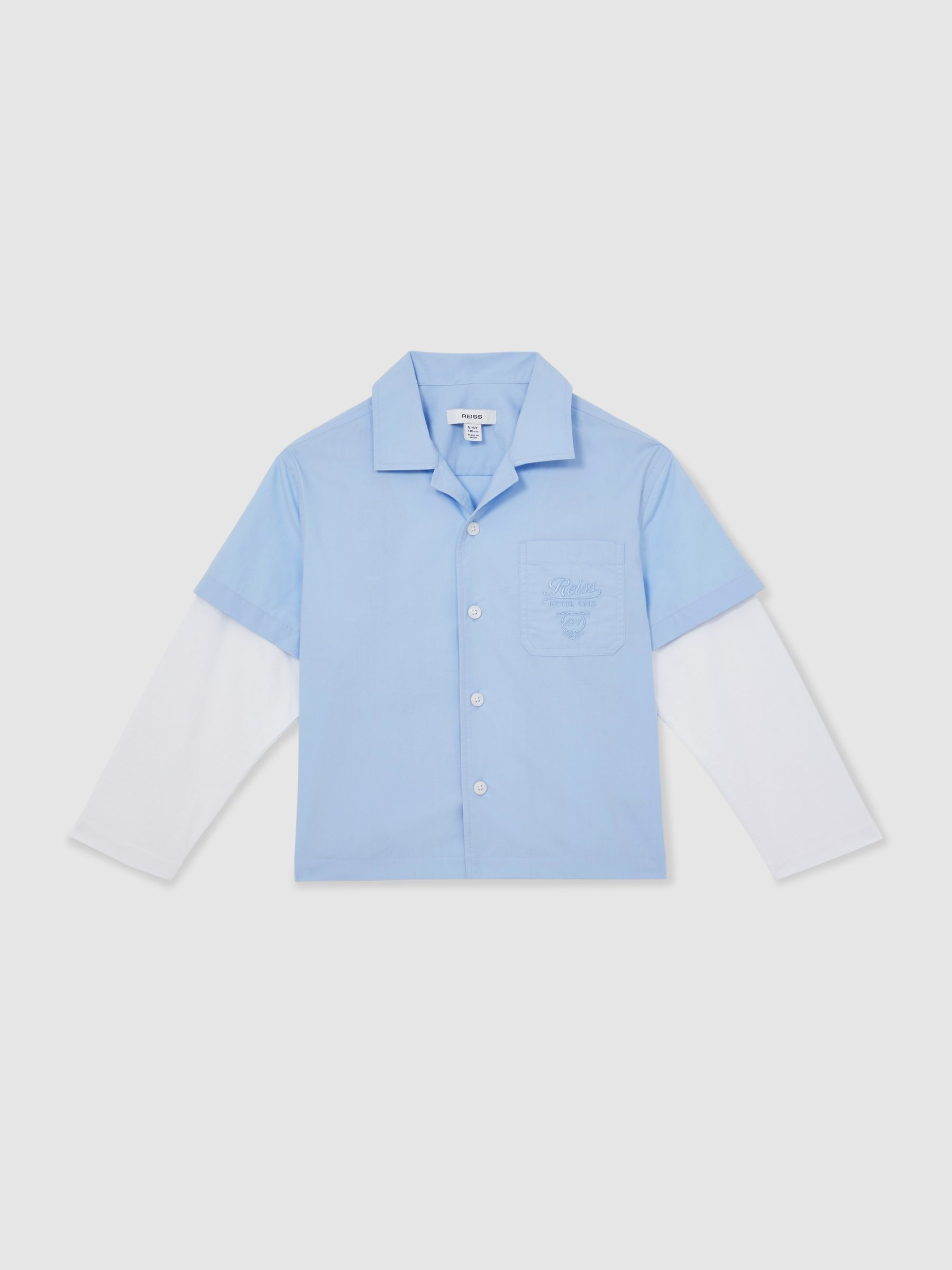 9-13 yrs Cotton Motor Cars Dual-Sleeve Shirt in Blue/White