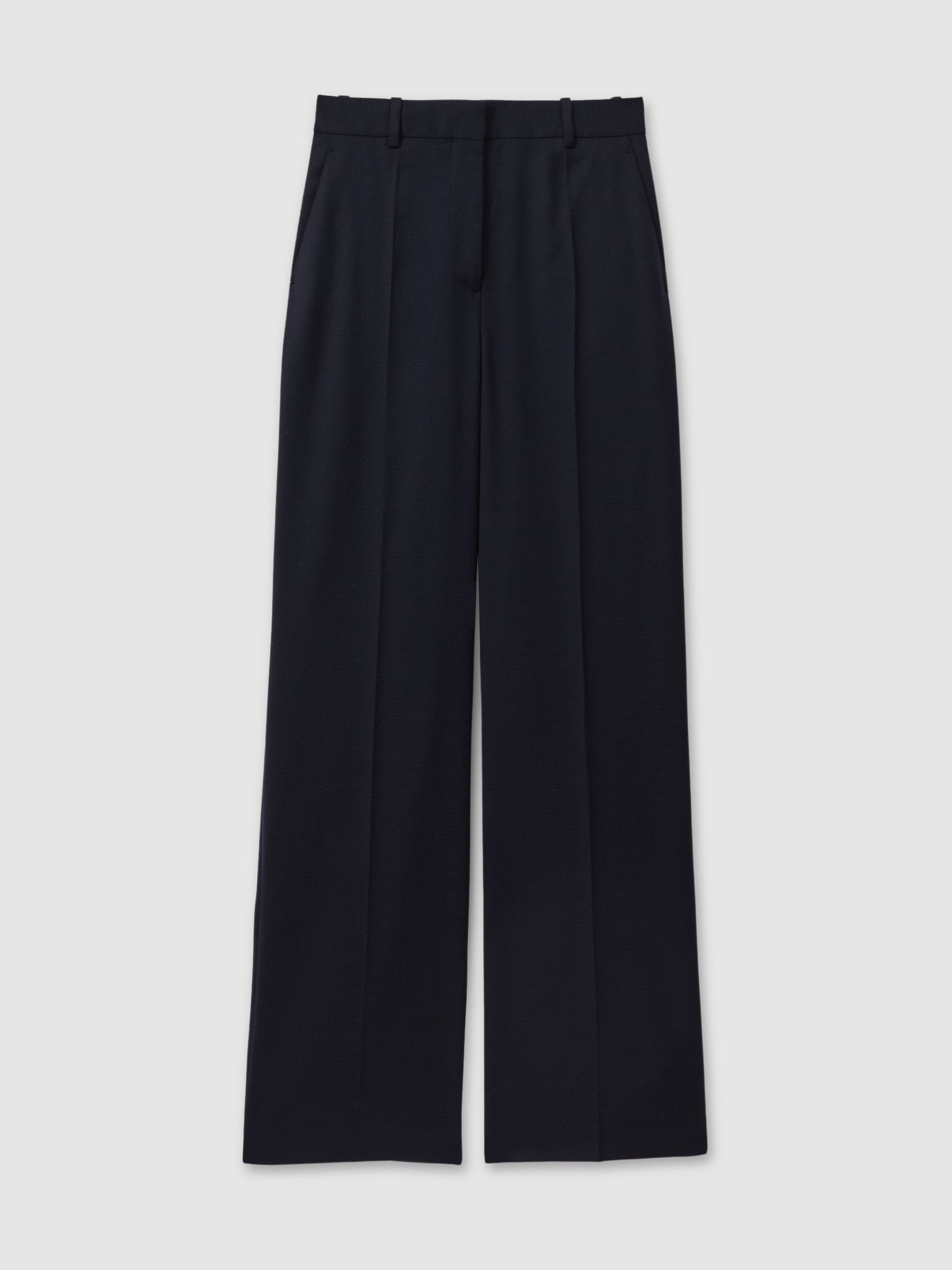 Petite Textured Wide Leg Suit Trousers in Navy