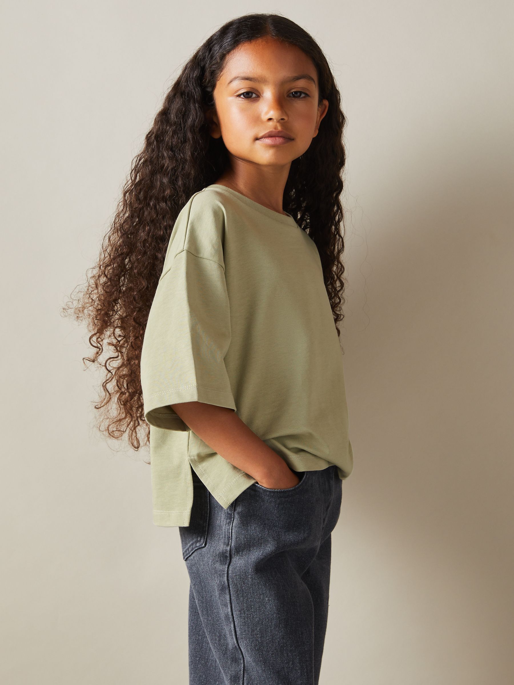 9-13 yrs Oversized Cotton Crew-Neck T-Shirt in Sage