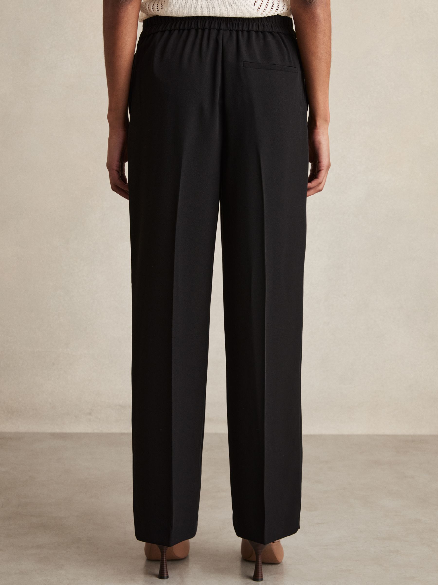 Elasticated-Waist Wide-Leg Twill Trousers in Black