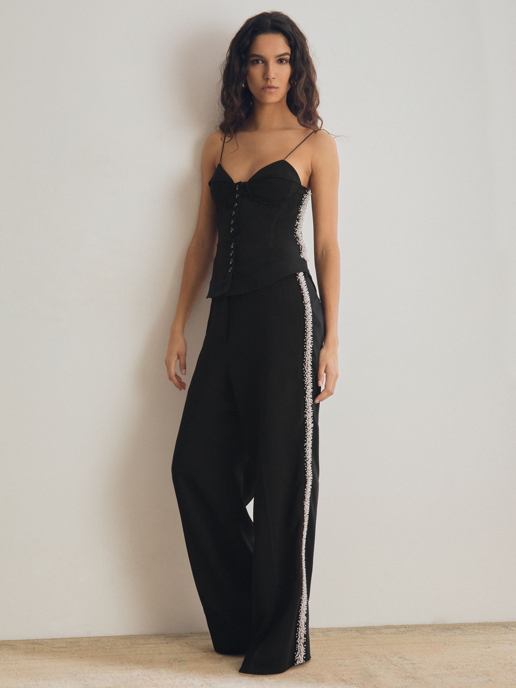 Atelier Embellished Wide-Leg Trousers in Black