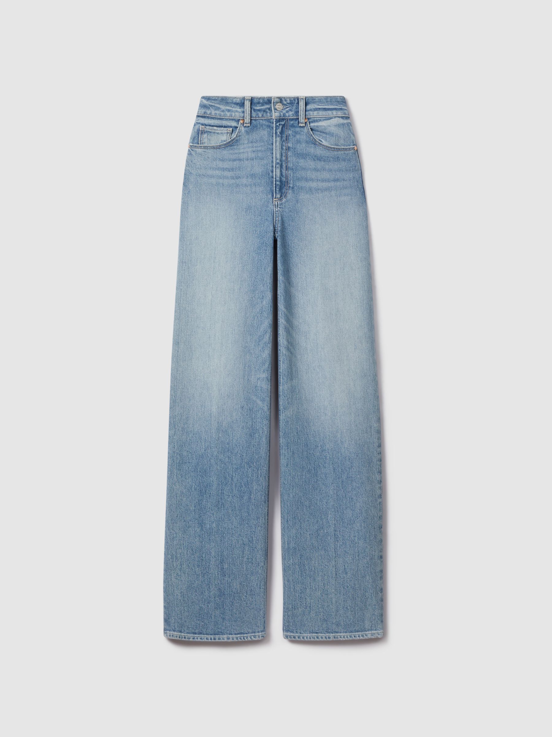 Paige Wide Leg Distressed Jeans in Magnifique Blue