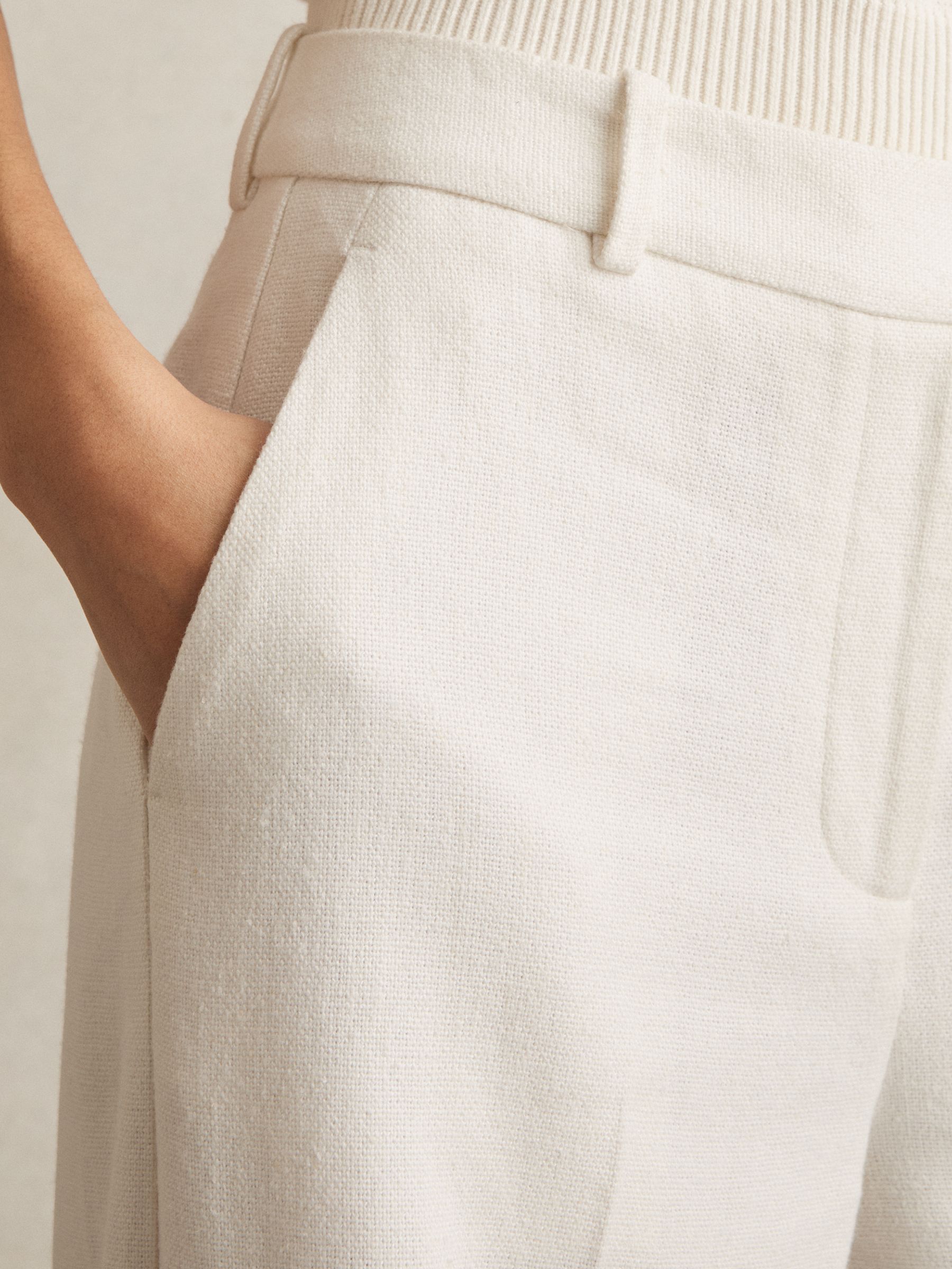 Petite Linen-Blend Wide-Leg Trousers in White