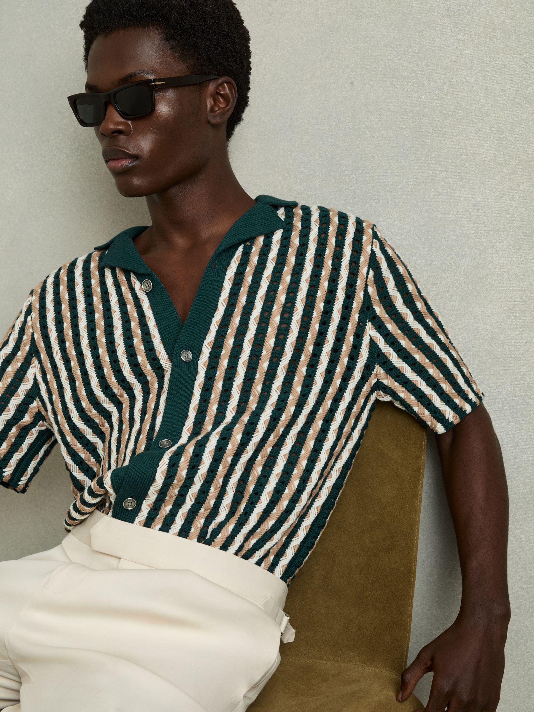 Textured-Knit Cuban-Collar Shirt in Green