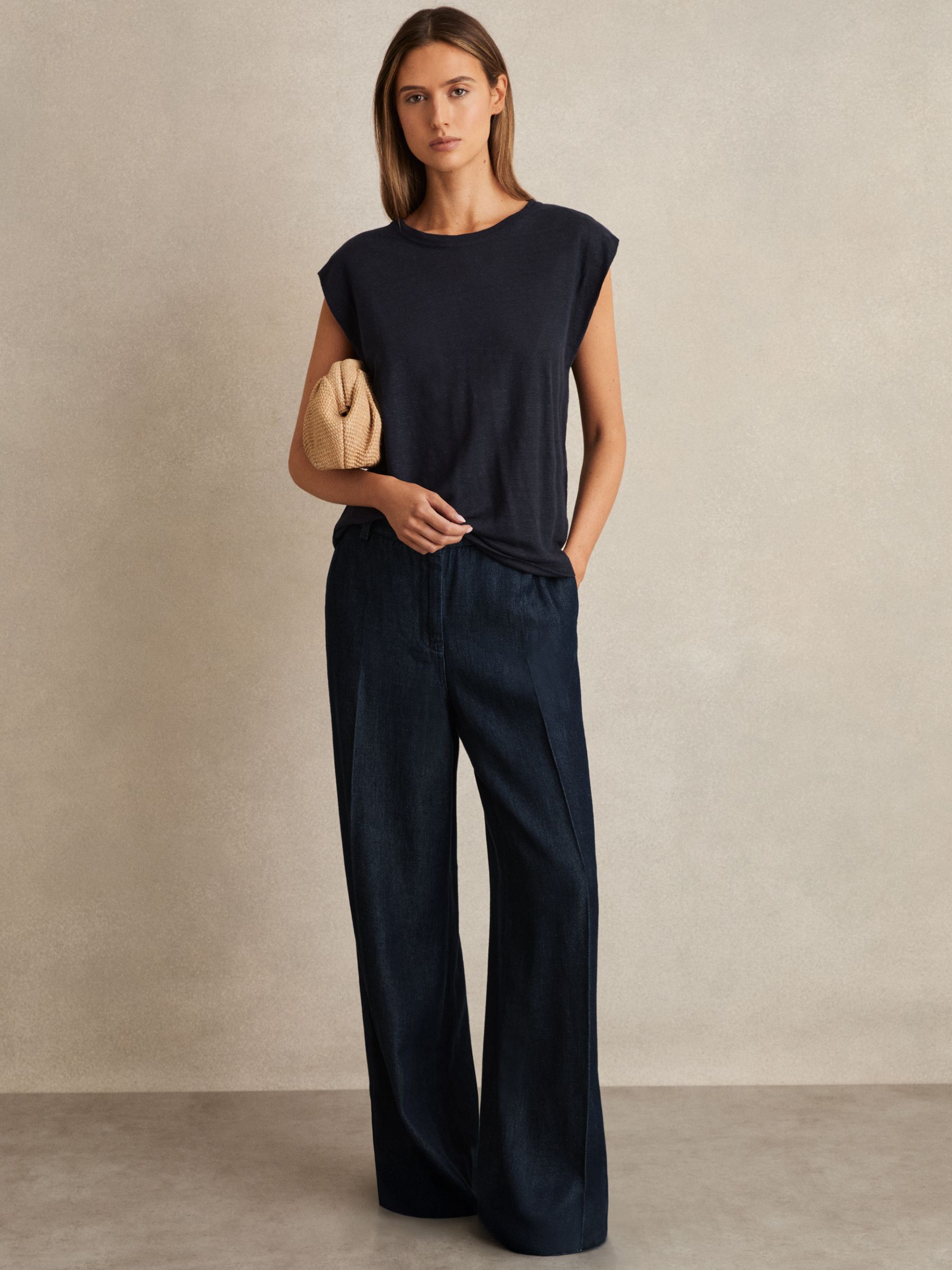 Petite Denim-Look Wide-Leg Trousers in Dark Blue