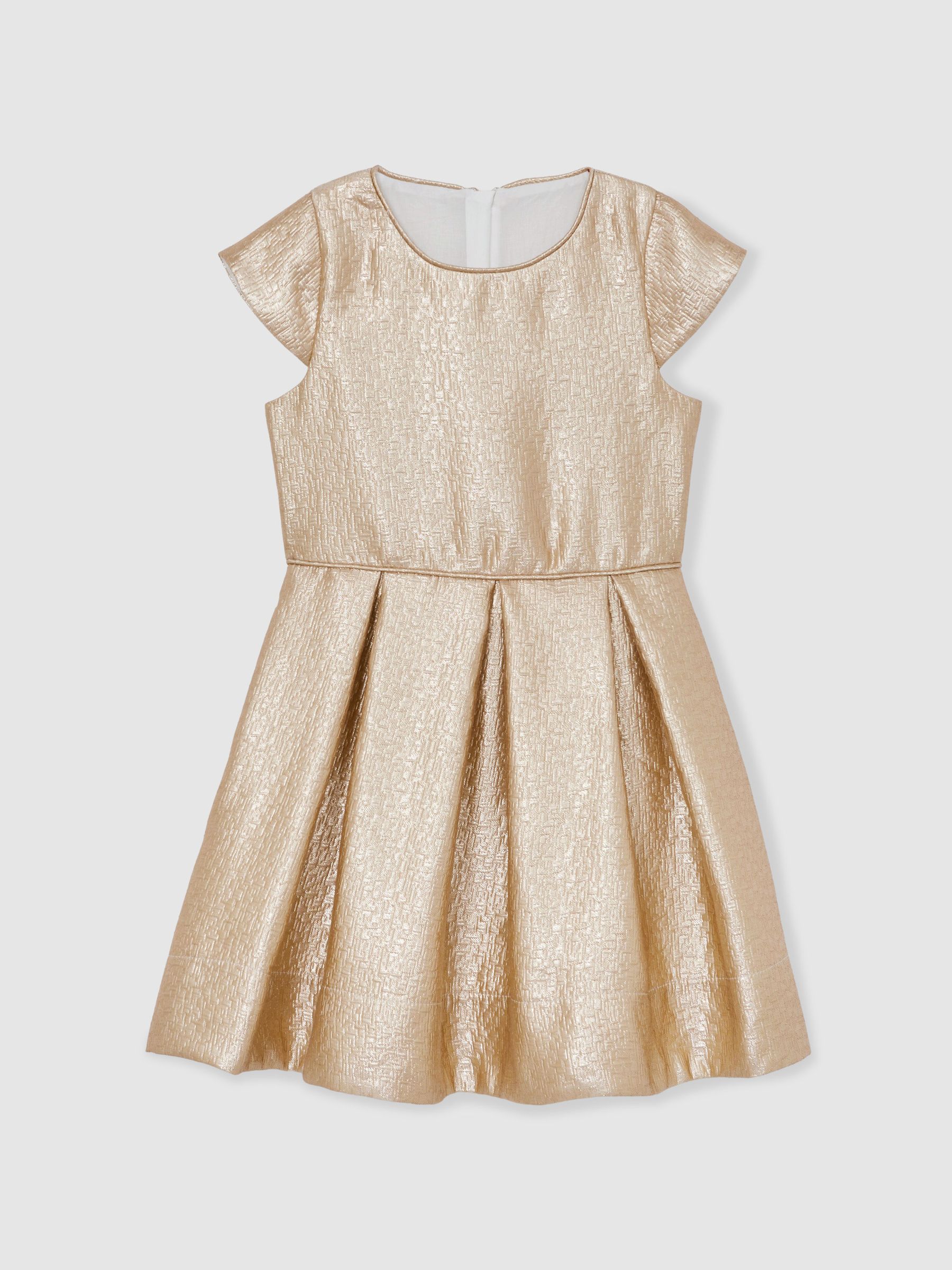 3-9 yrs Textured Metallic Pleated Dress in Gold
