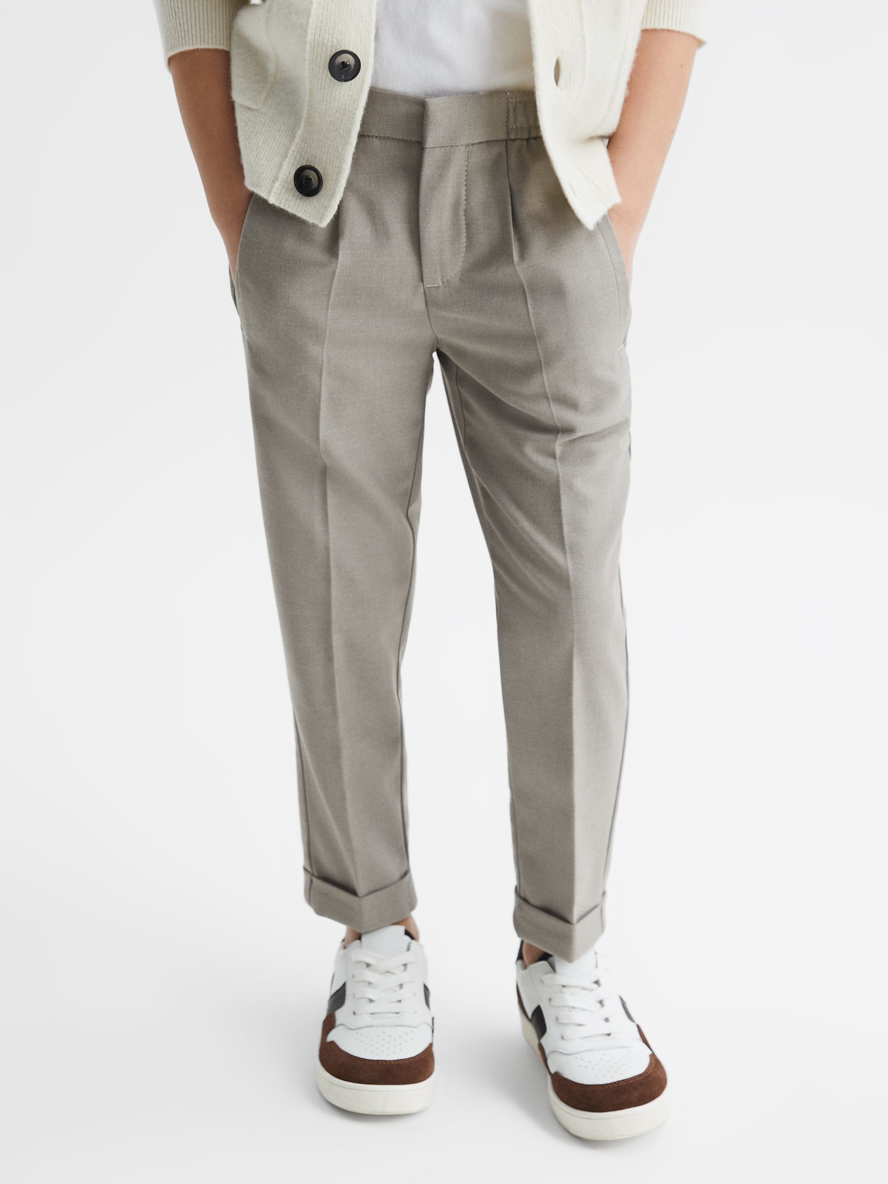 9-14 yrs Relaxed Elasticated Trousers with Turn-Ups in Taupe