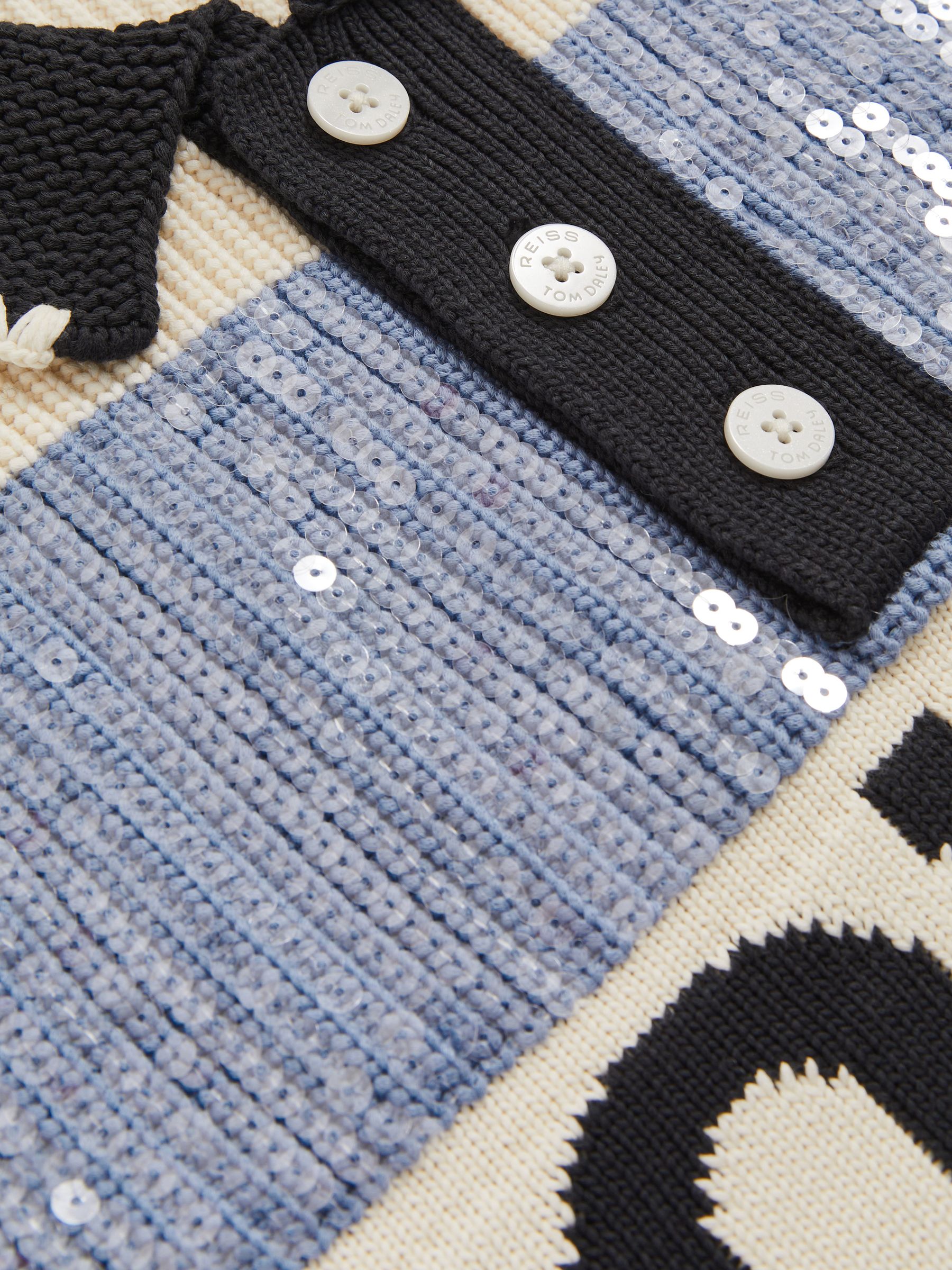 Reiss | Tom Daley Stripe Polo Vest in Soft Blue