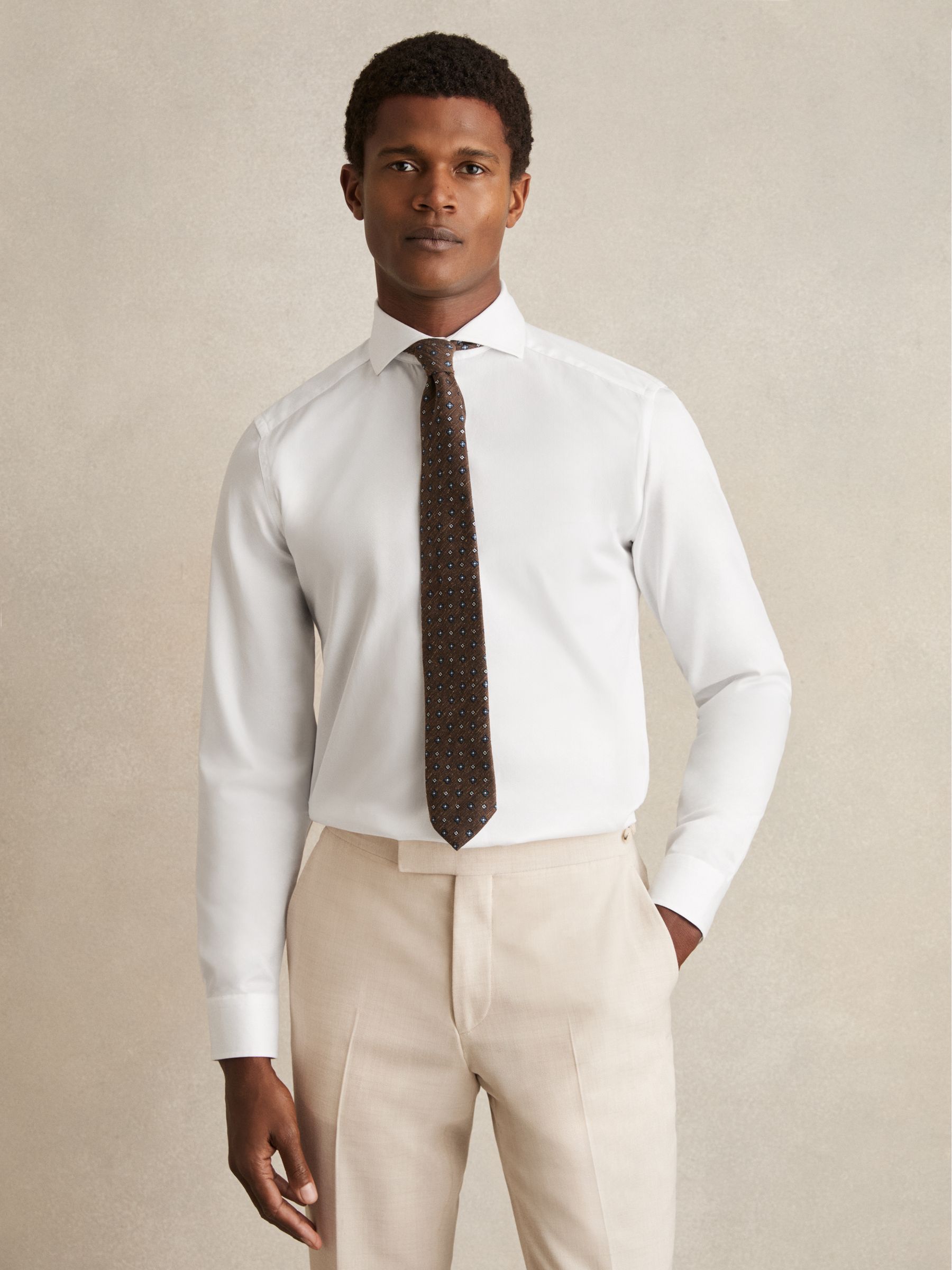 Slim Fit Cotton-Twill Two-Fold Shirt Slim-Fit in White