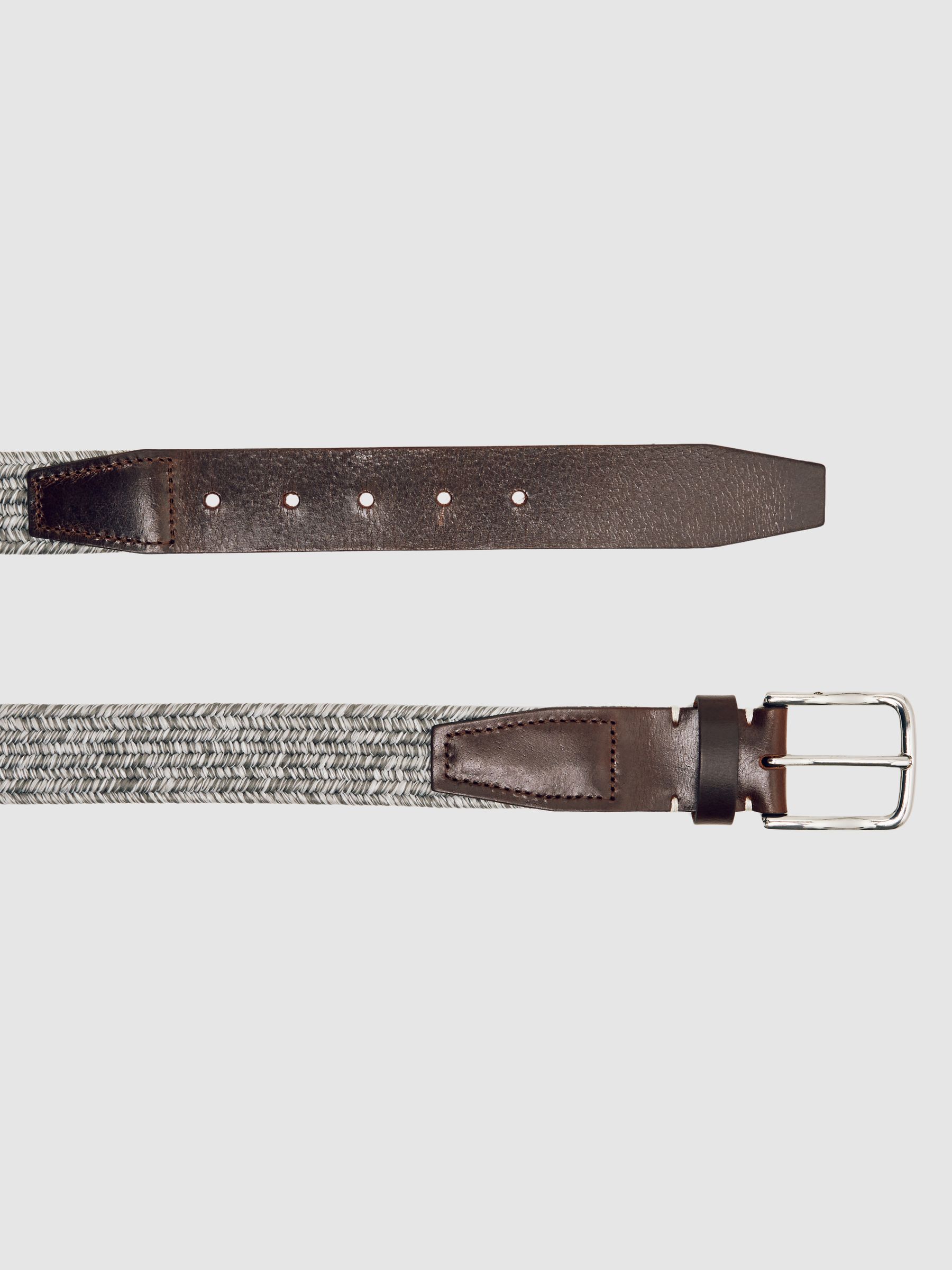 Webbing Belt With Leather Trim in Soft Grey