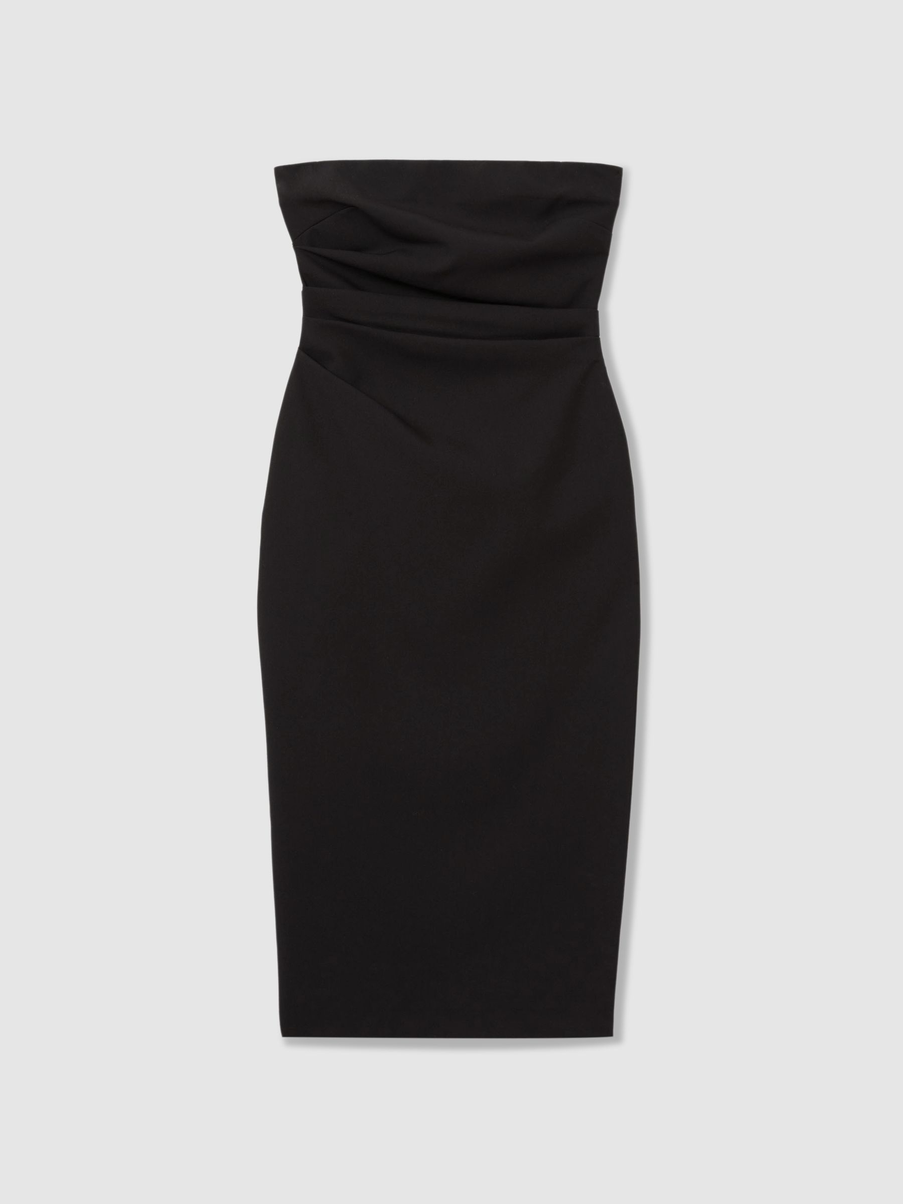 Strapless Pleated Midi Dress in Black