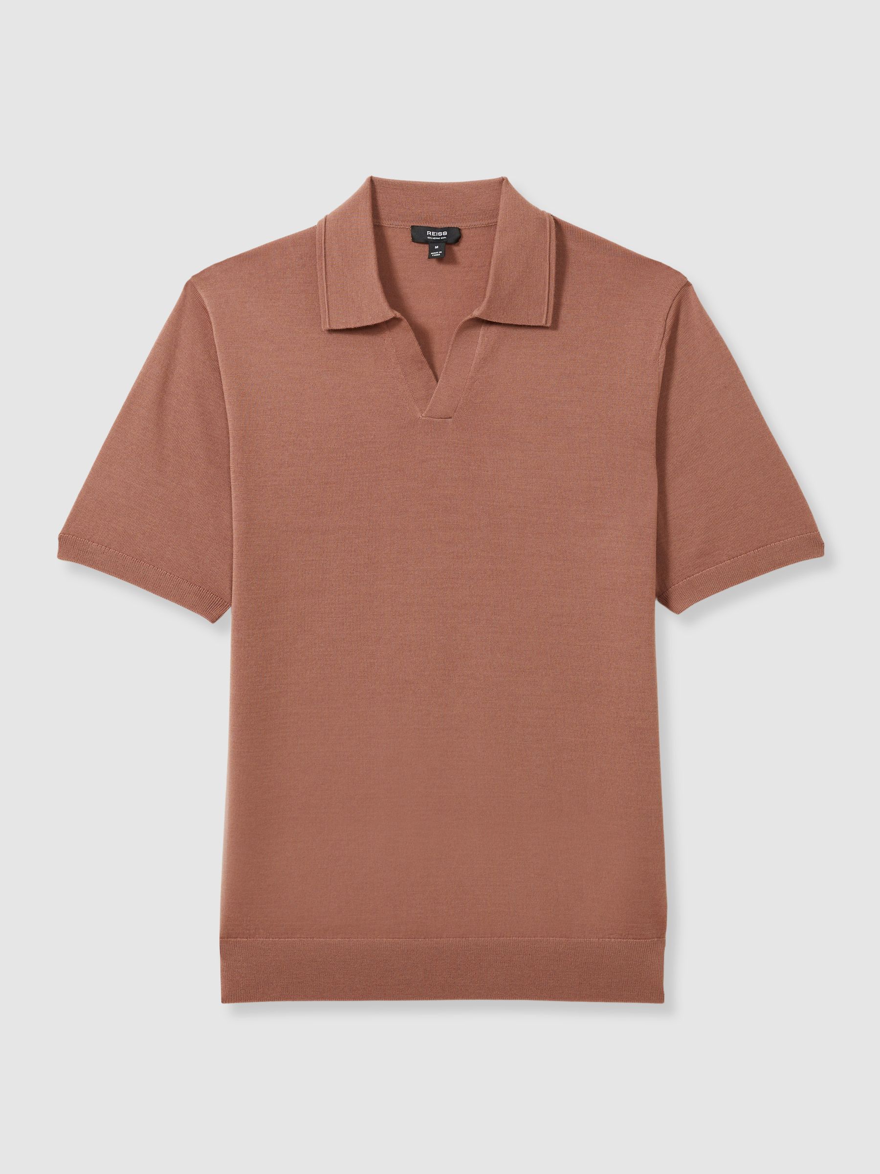 Merino Wool Open Collar Polo Shirt in Dusty Blush Pink