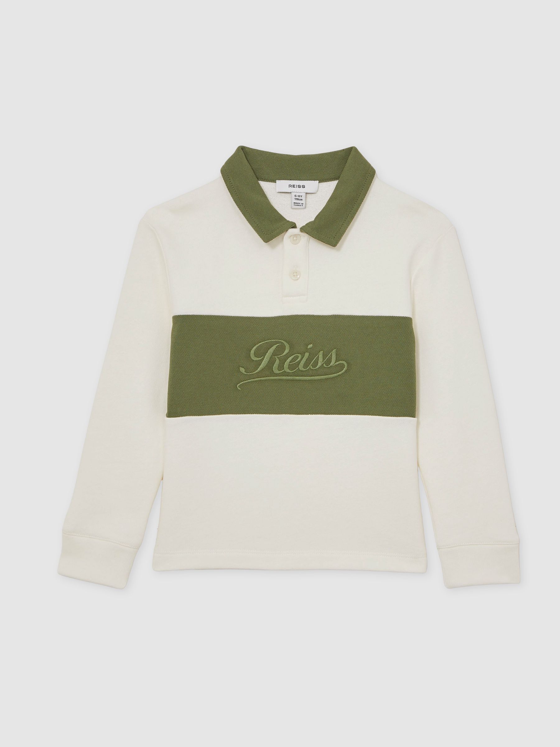 13-14 yrs Cotton Logo-Embroidery Rugby Polo Shirt in Forset Green/White